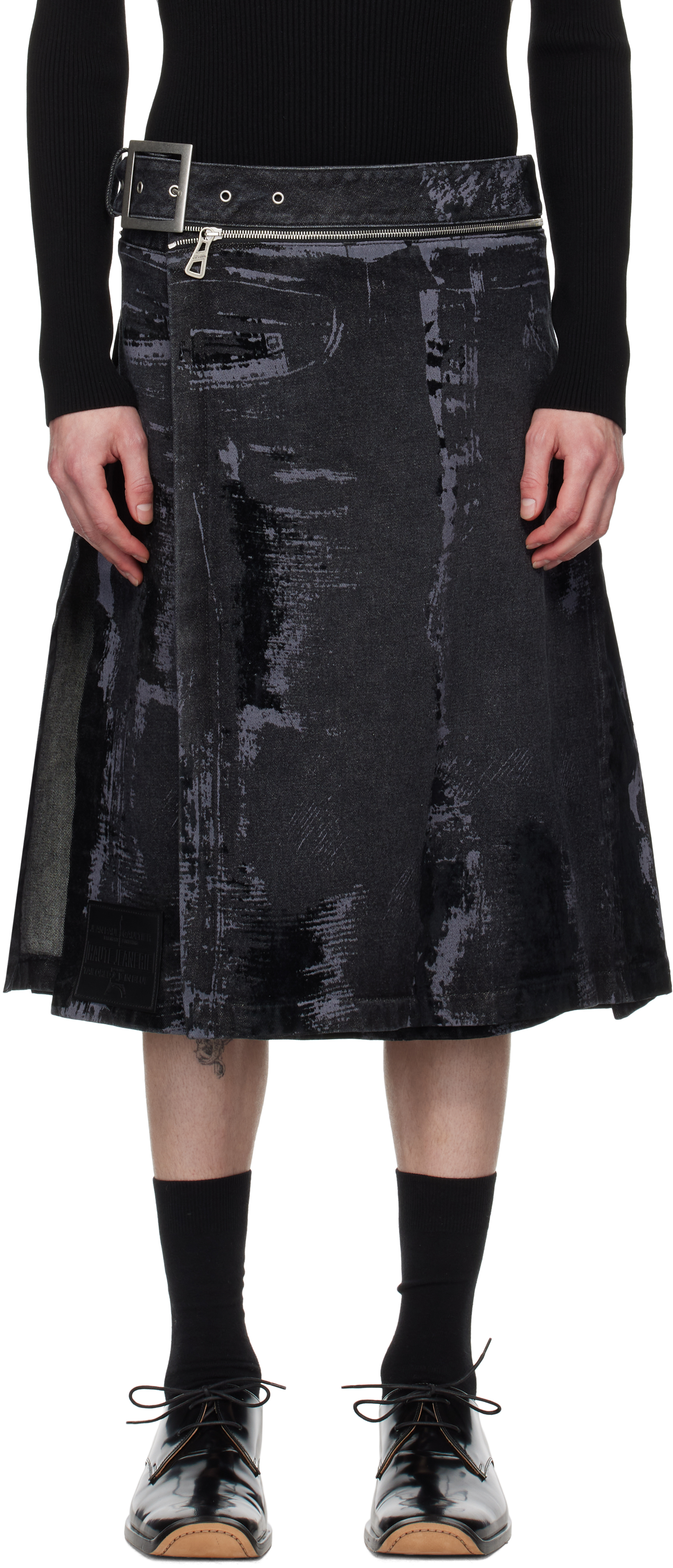 Black 'The Flocked' Denim Skirt