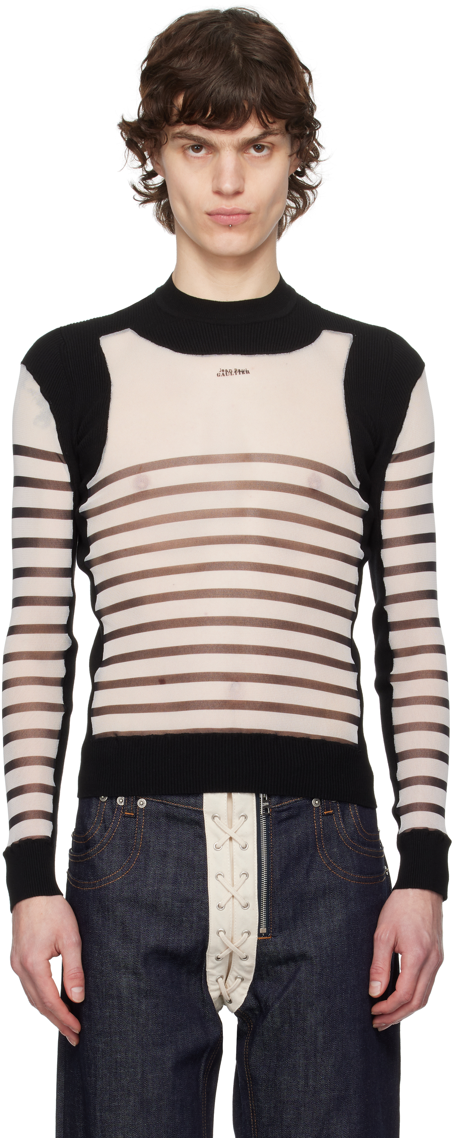 White & Black 'The Bi-Material Marinière' Sweater