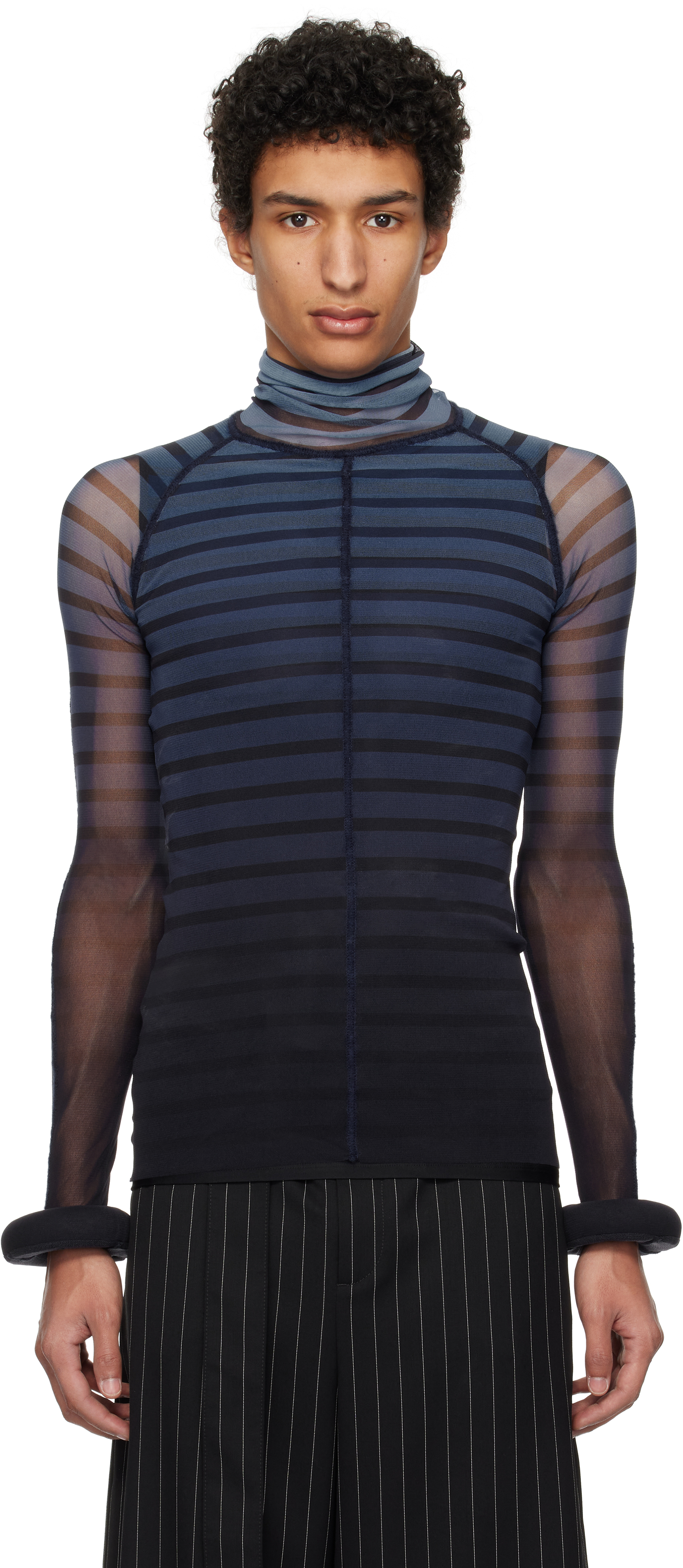 Blue 'The 3D Striped' Turtleneck