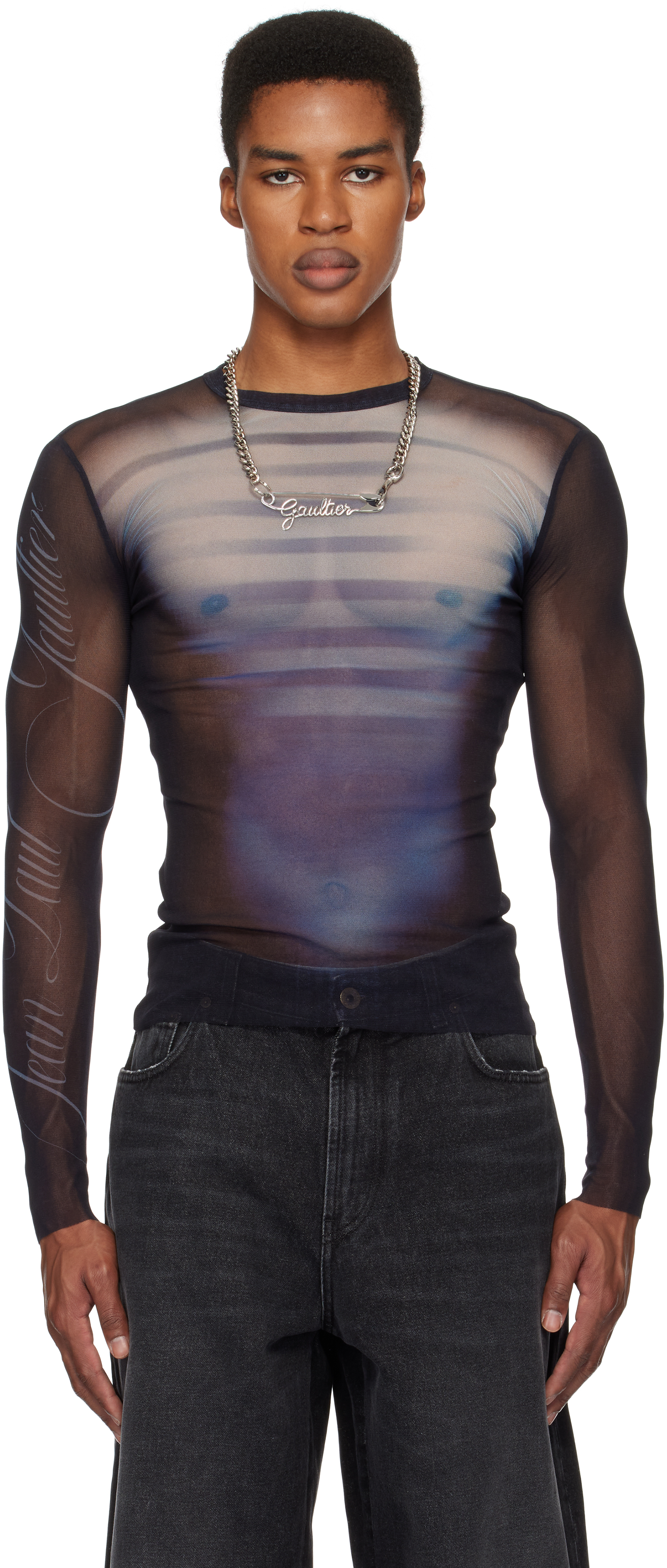 Jean Paul Gaultier: T-shirt bleu marine à imprimé Le mâle | SSENSE France