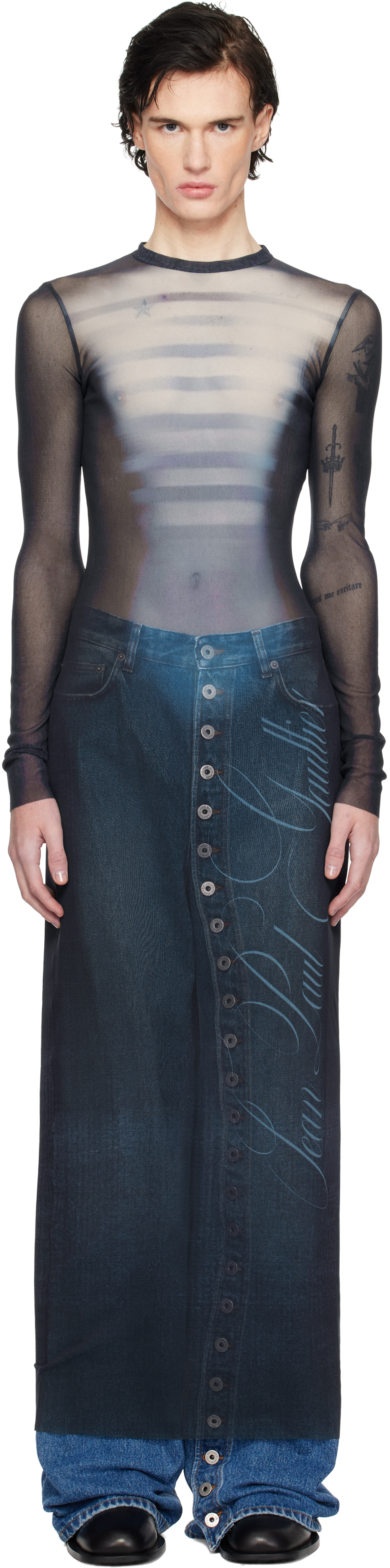 【関税込み】Jean Paul Gaultier ネイビー Le Male マキシドレス Navy 'Le Mâle' Maxi Dress by Jean Paul Gaultier on Sale