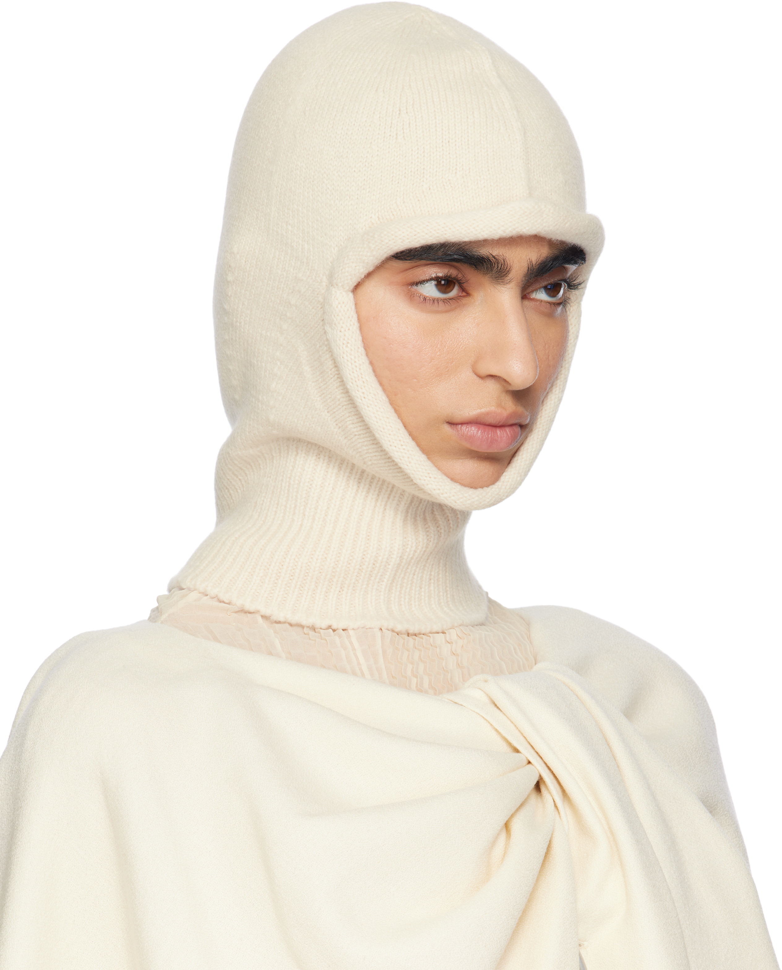 Issey Miyake Off-white Chunky Wool Balaclava In 06 Moon White