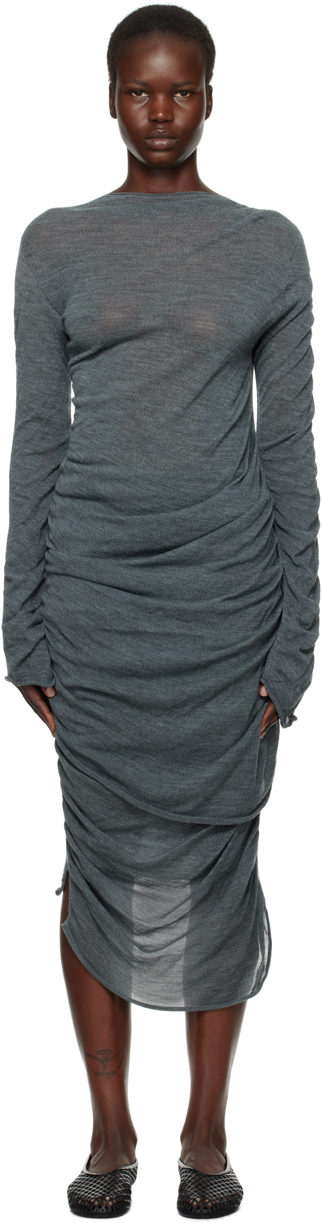 Issey Miyake Gray Ambiguous Wool Midi Dress In 18 Dew Gray