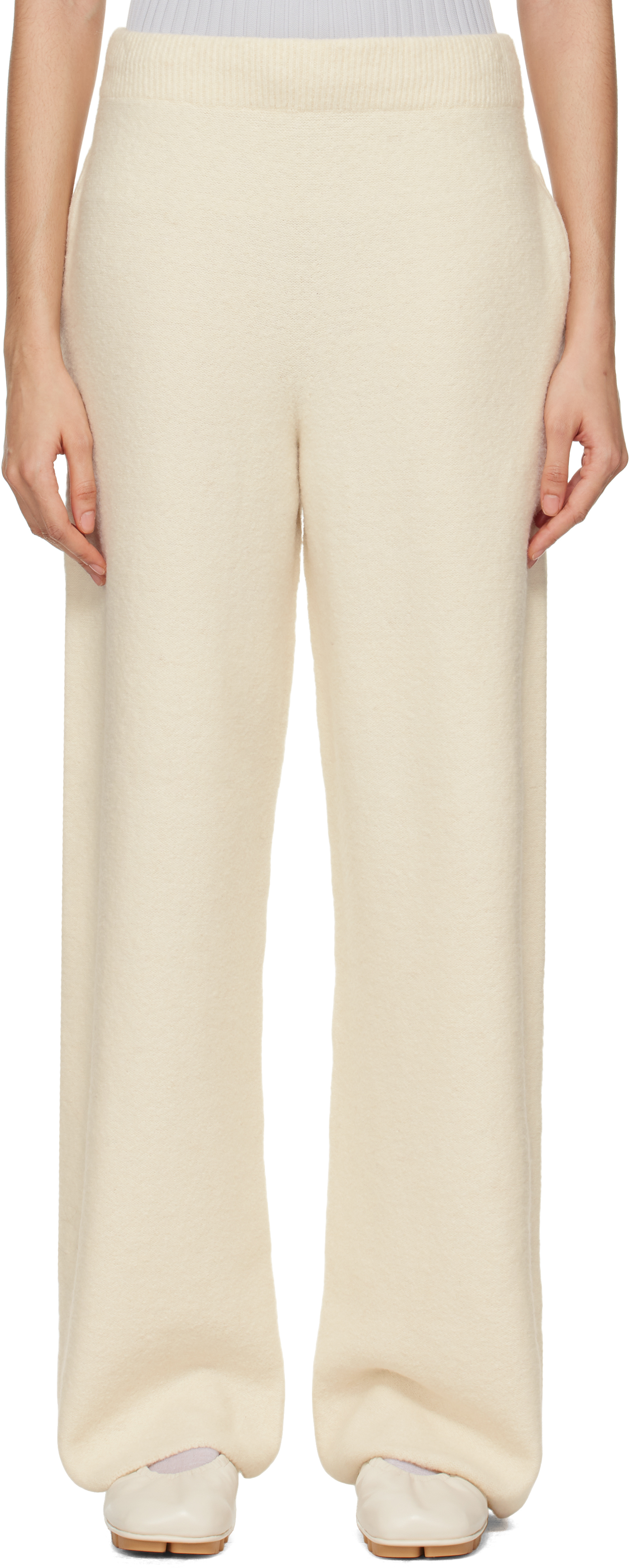 Issey Miyake Off-white Cotton & Alpaca Knit Lounge Pants In 06 Moon White