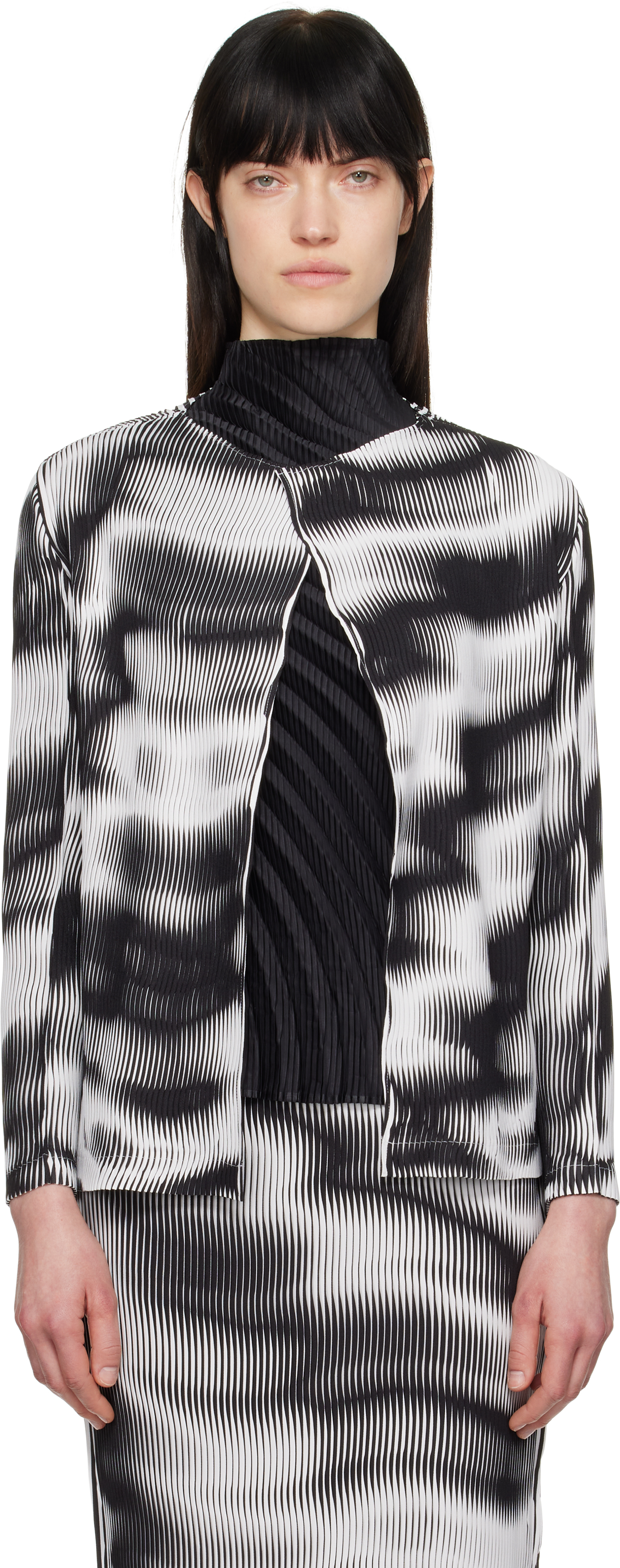 Issey Miyake Sway Pleats Printed Cardigan In 07 White Hued