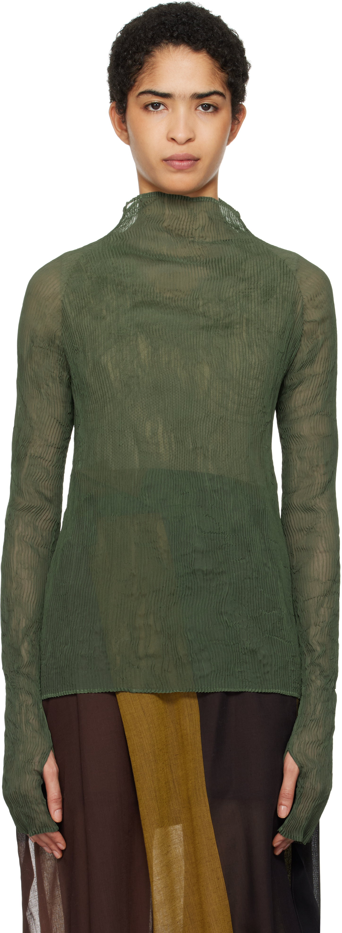 Khaki Chiffon Twist 3 Turtleneck