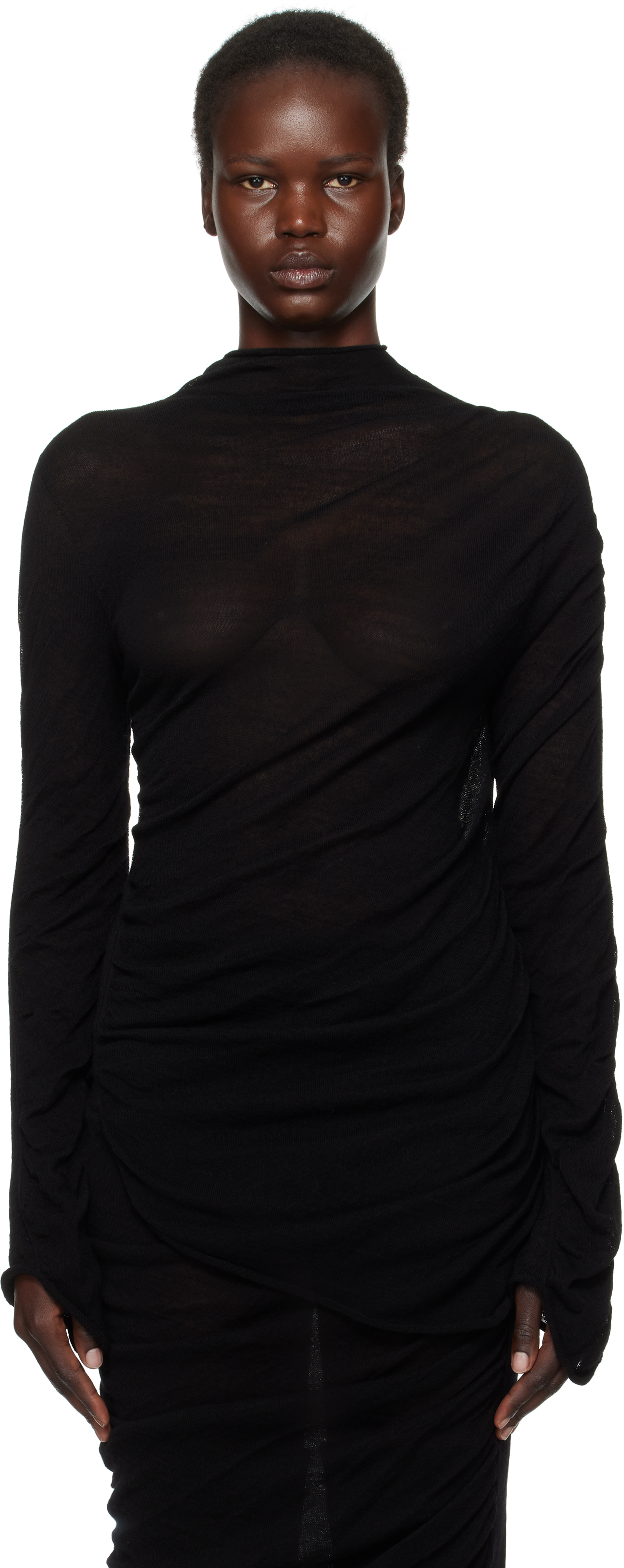 Black Ambiguous Wool Sweater by ISSEY MIYAKE on Sale