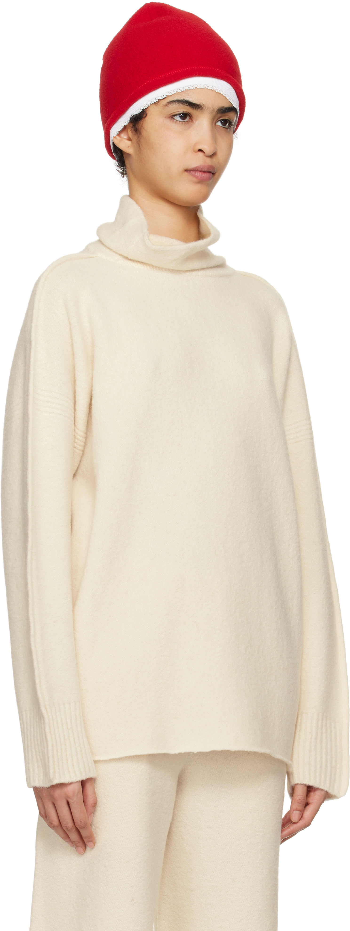 Issey Miyake Off-white Cotton & Alpaca Knit Turtleneck In 06 Moon White