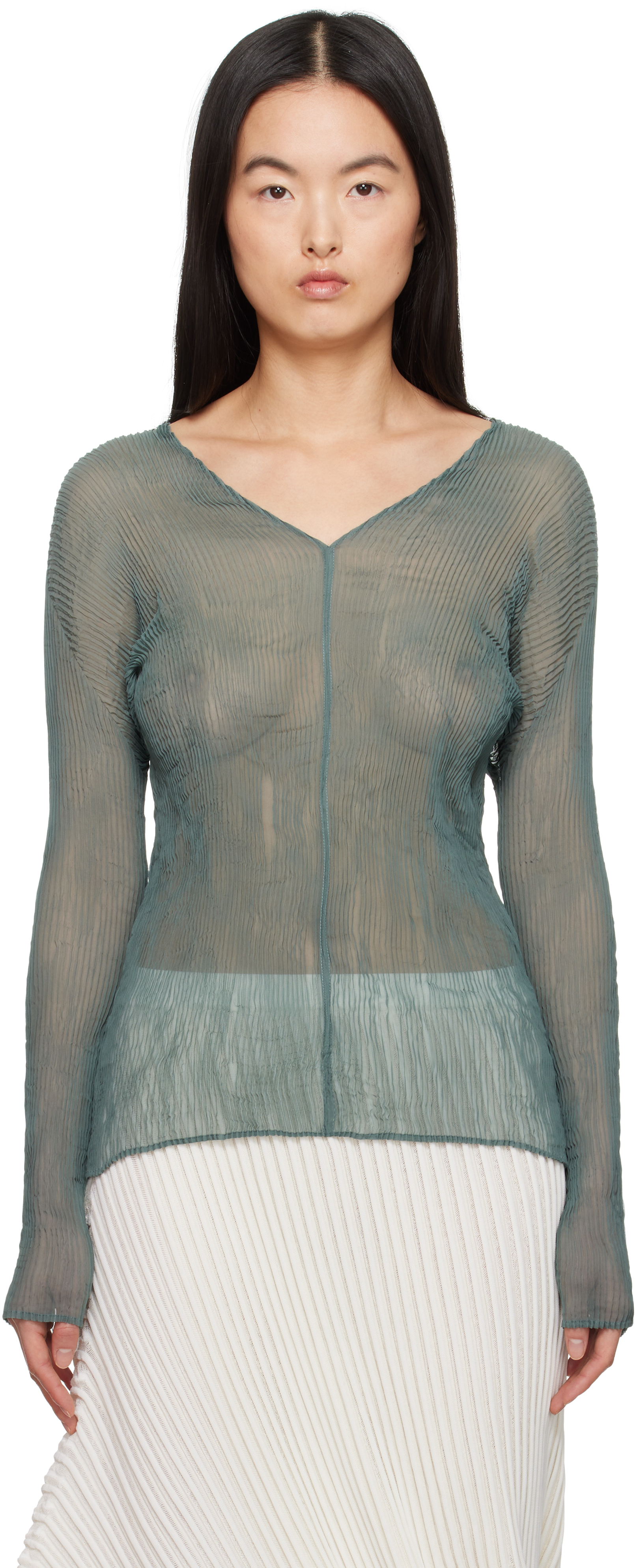 Shop Issey Miyake Blue January Chiffon Twist 1 Top In 69 Dull Blue