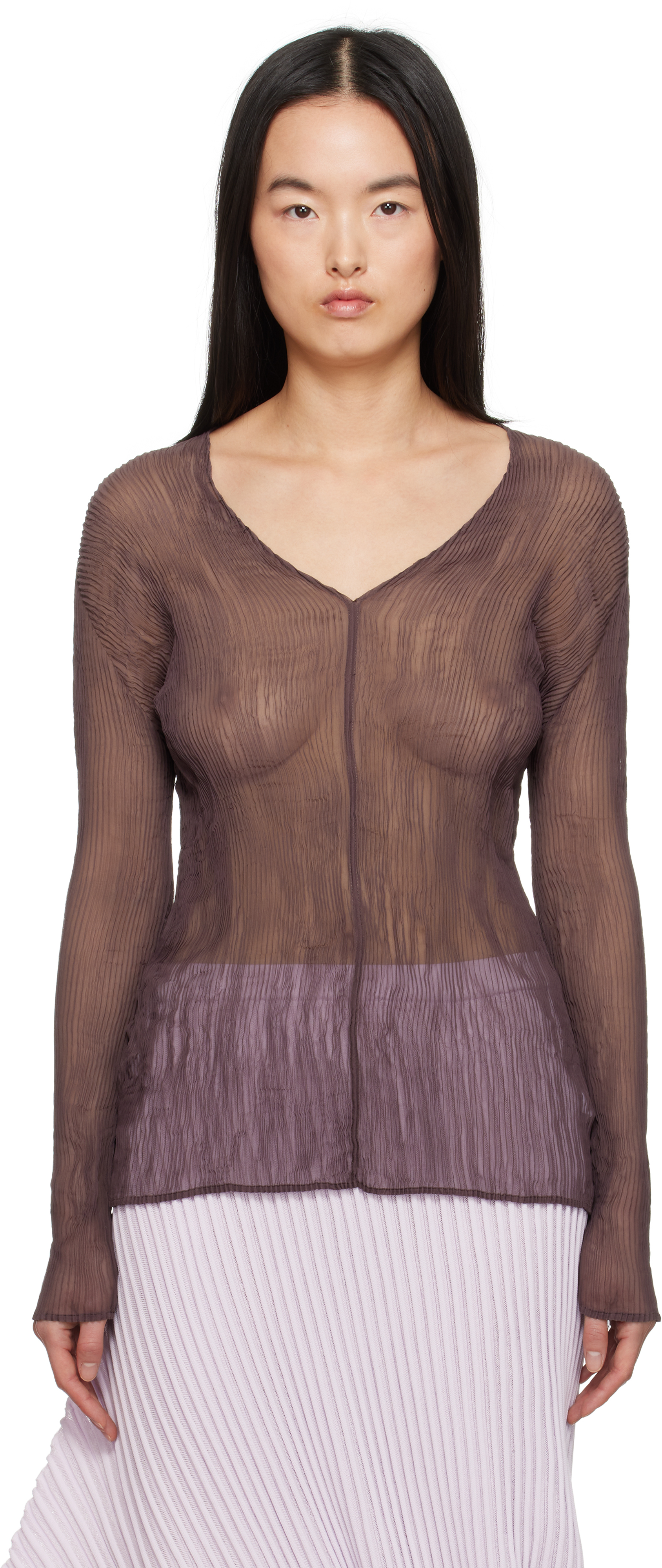 Brown January Chiffon Twist 1 Top by ISSEY MIYAKE on Sale