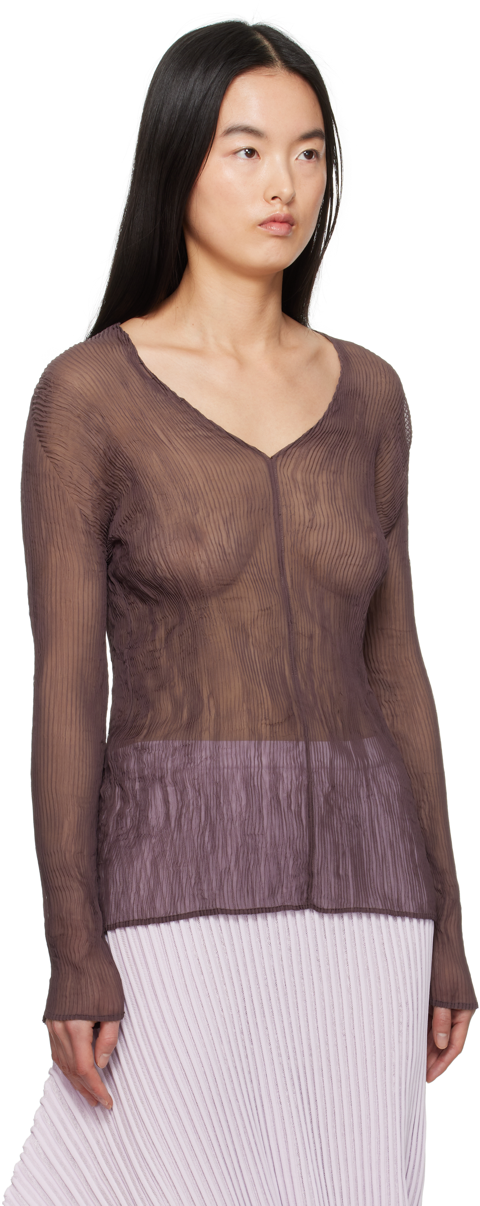 【人気ショップが最安値挑戦！】 Issey Nasu 89 In Top 1 Twist Chiffon January Brown Miyake トップス