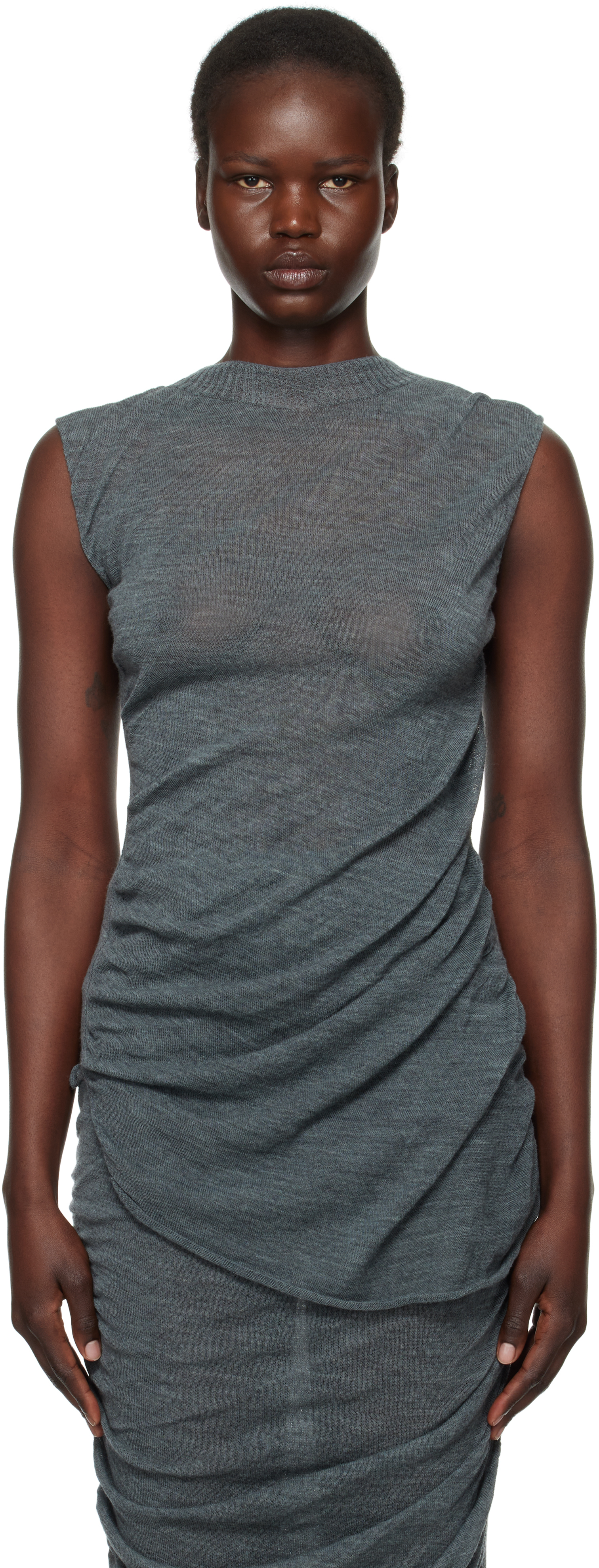 Gray Ambiguous Wool Top by ISSEY MIYAKE on Sale
