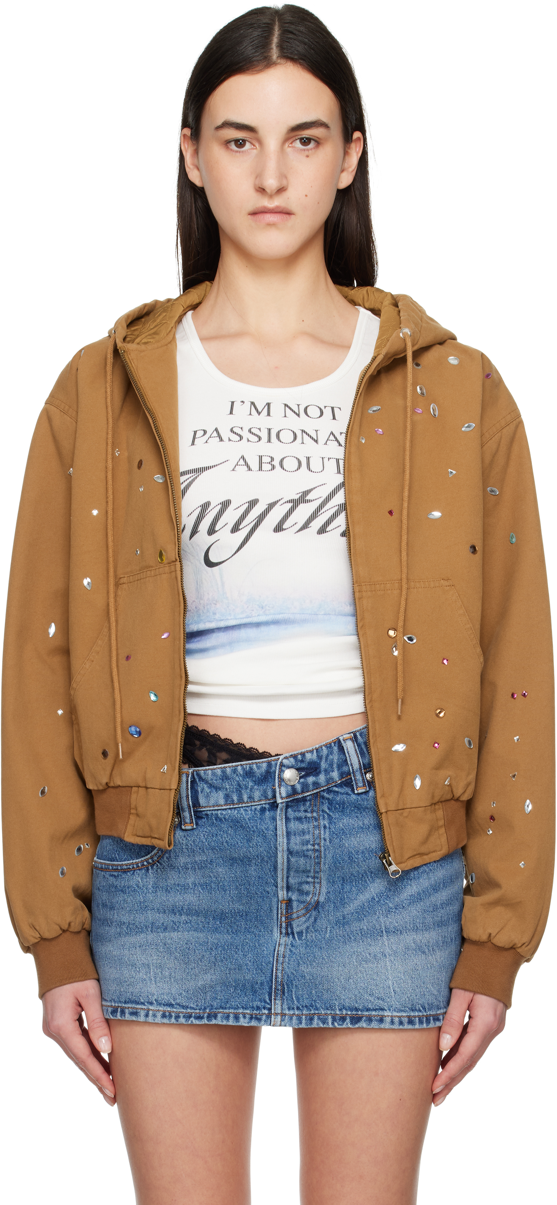 Tan Bejewled Canvas Work Jacket