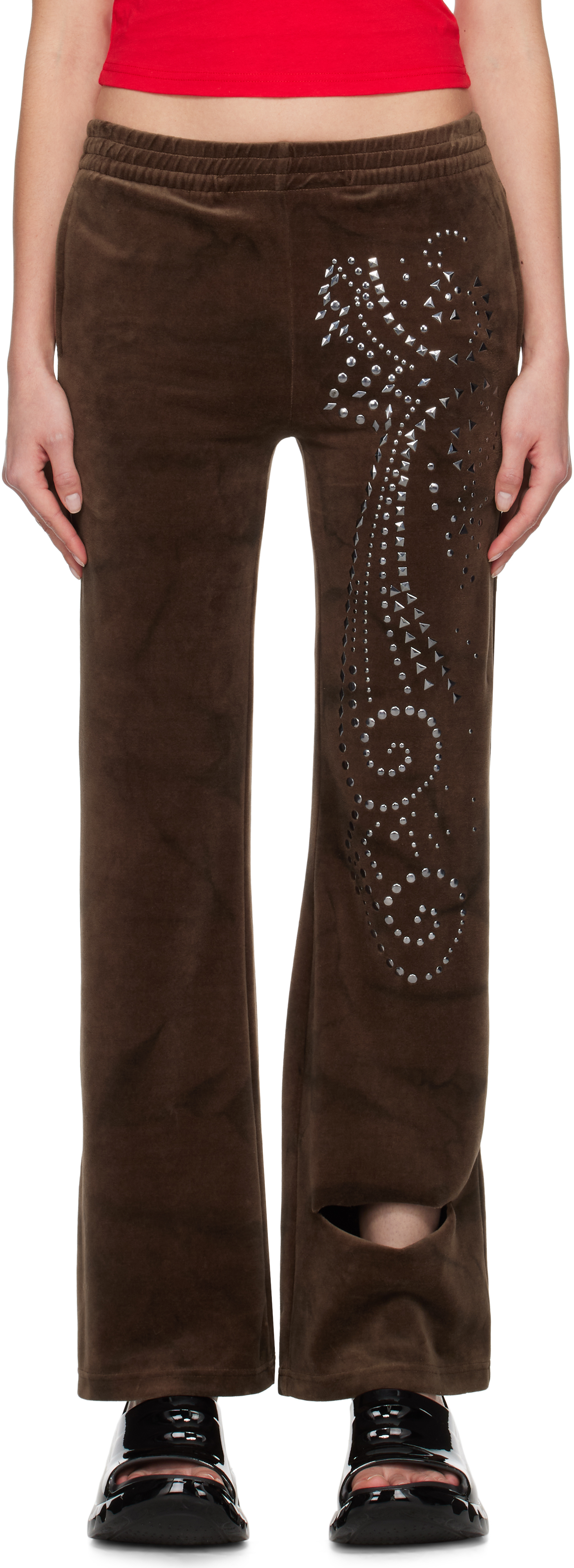 Brown Velvet Flared Sweatpants