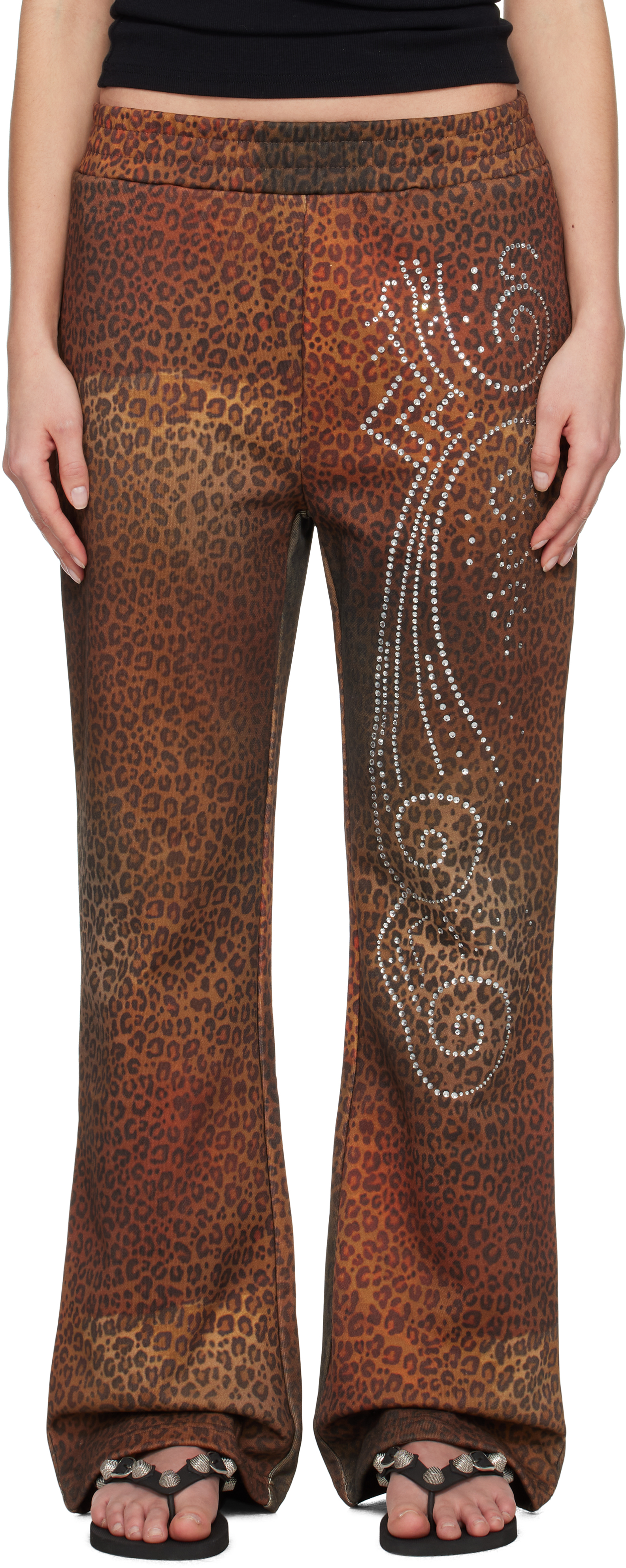 Brown Cheetah Studded Terry Sweatpants