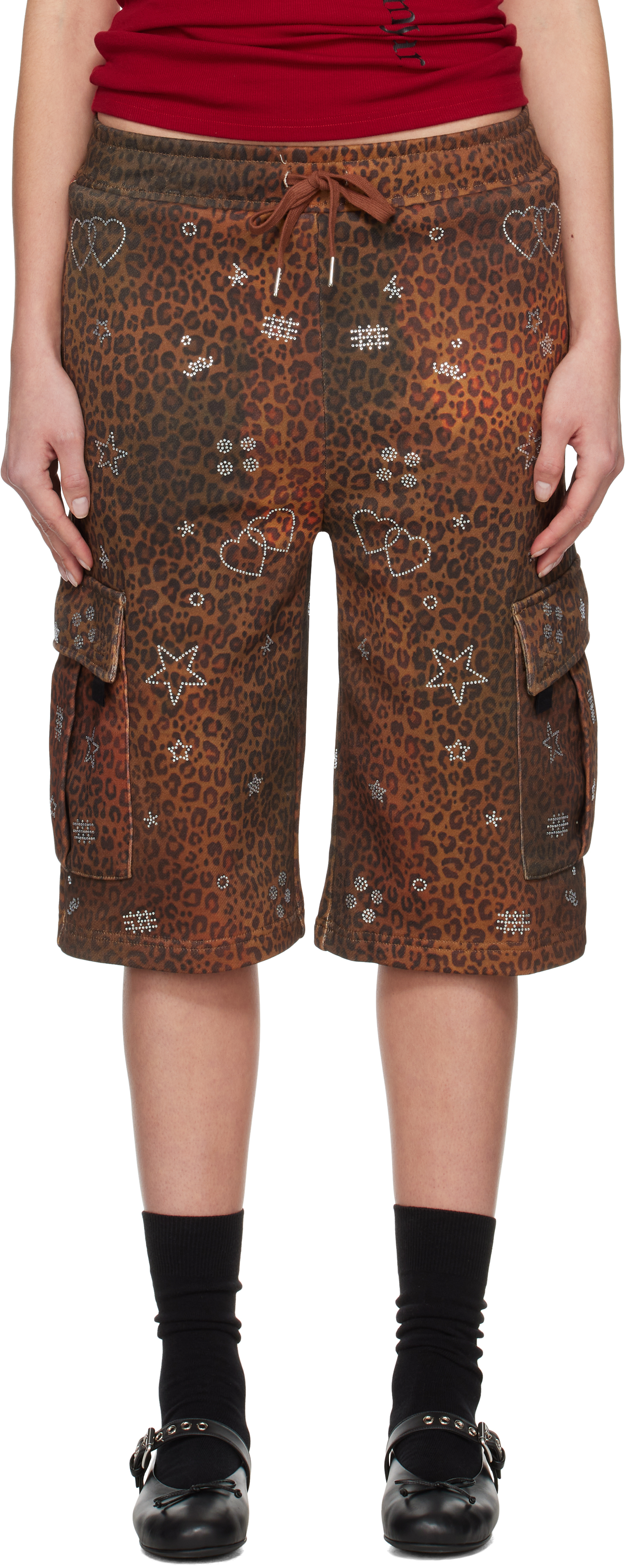 SSENSE Exclusive Brown Leopard Rhinestone Cargo Shorts