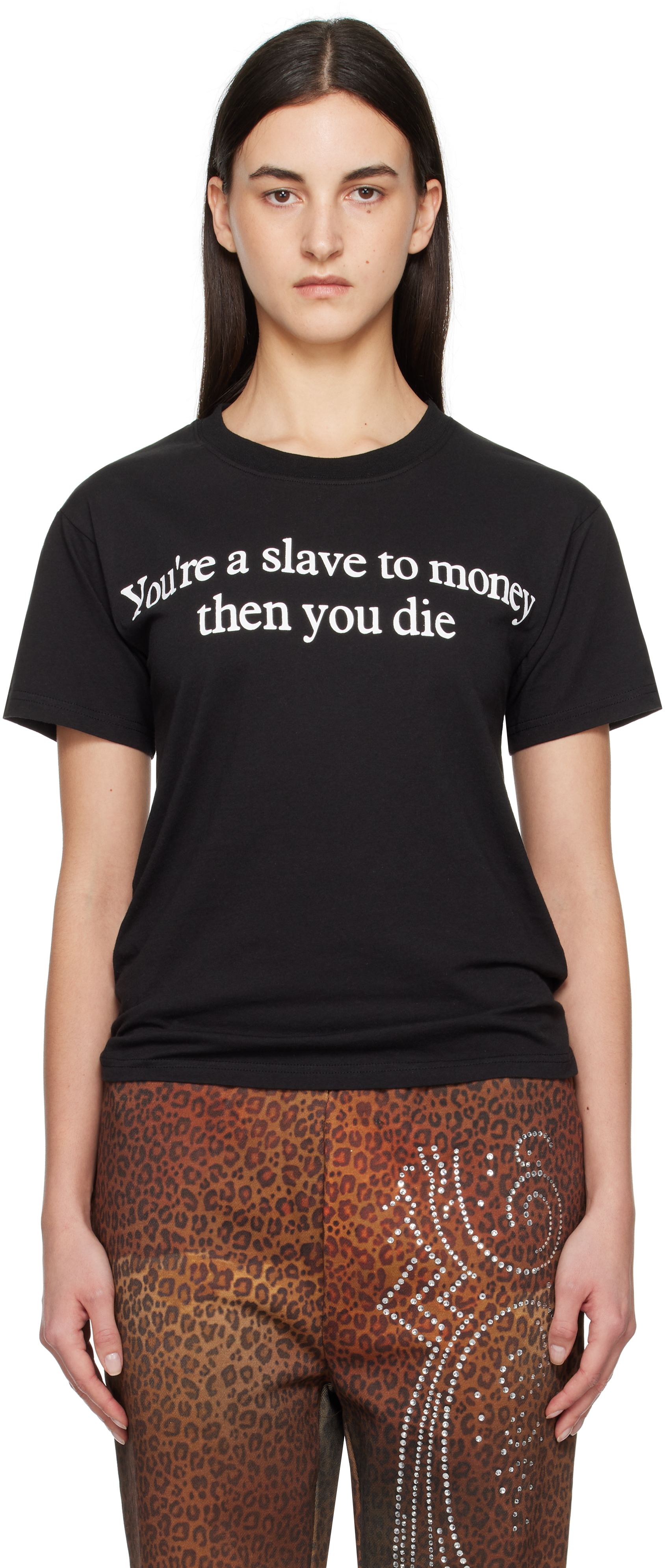 Black Short Sleeve Print 
Slave
 T-shirt