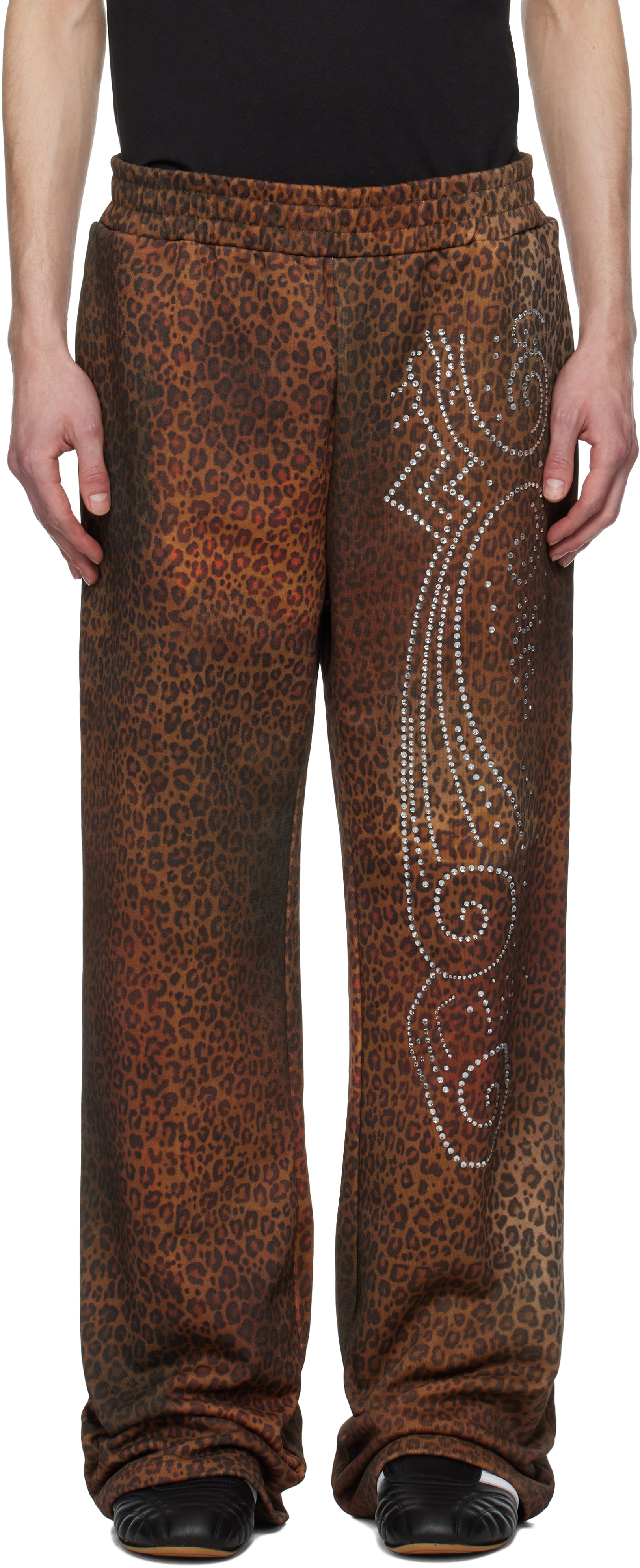 Brown Cheetah Studded Terry Sweatpants