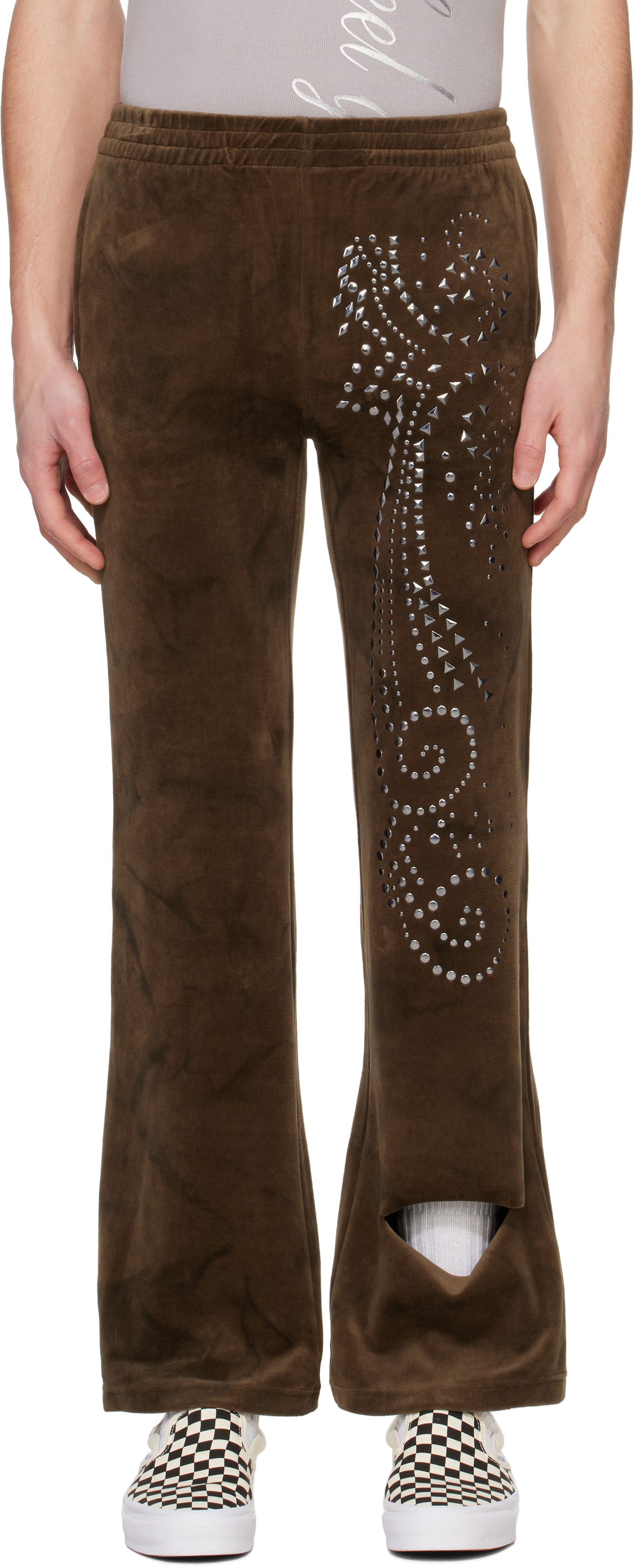 Brown Velvet Flared Sweatpants