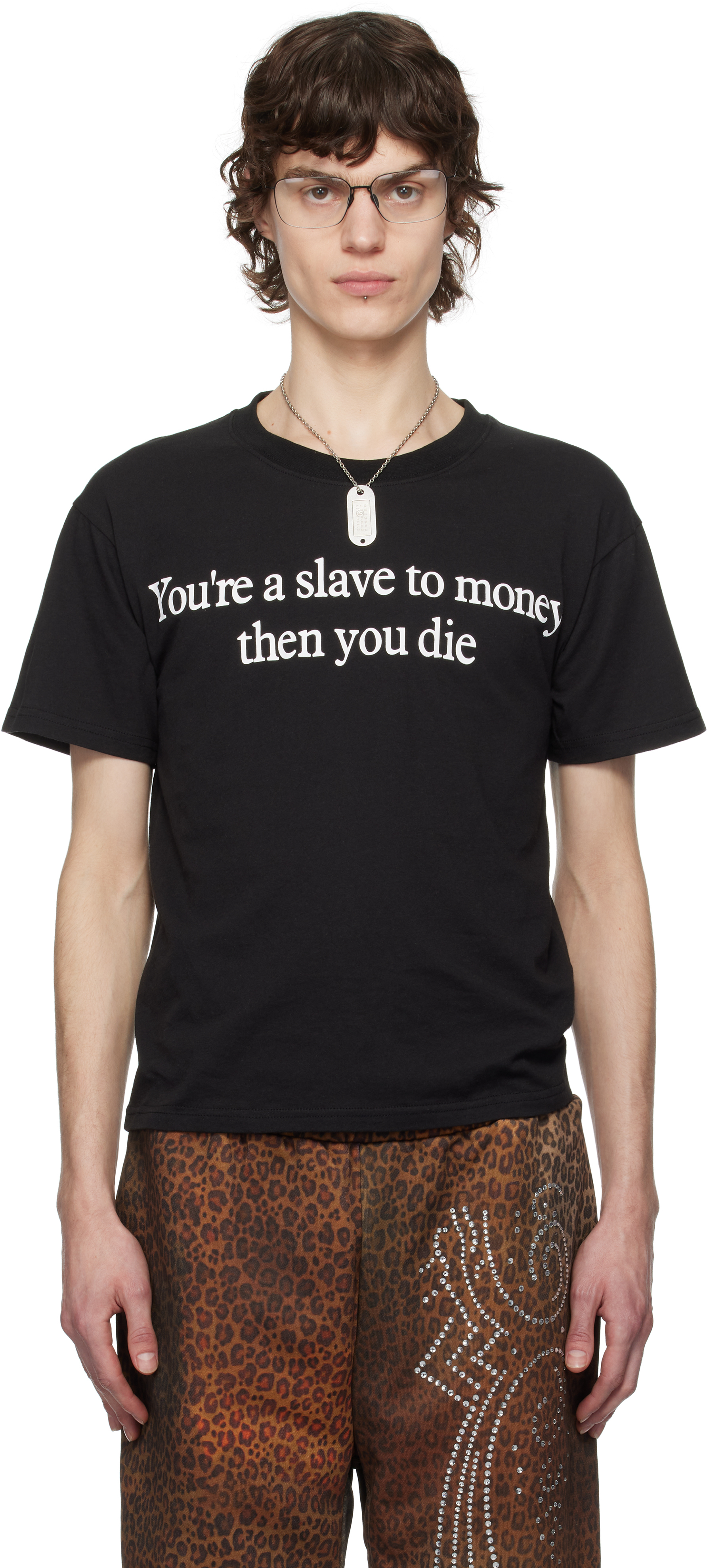 Black Short Sleeve Print 
Slave
 T-shirt