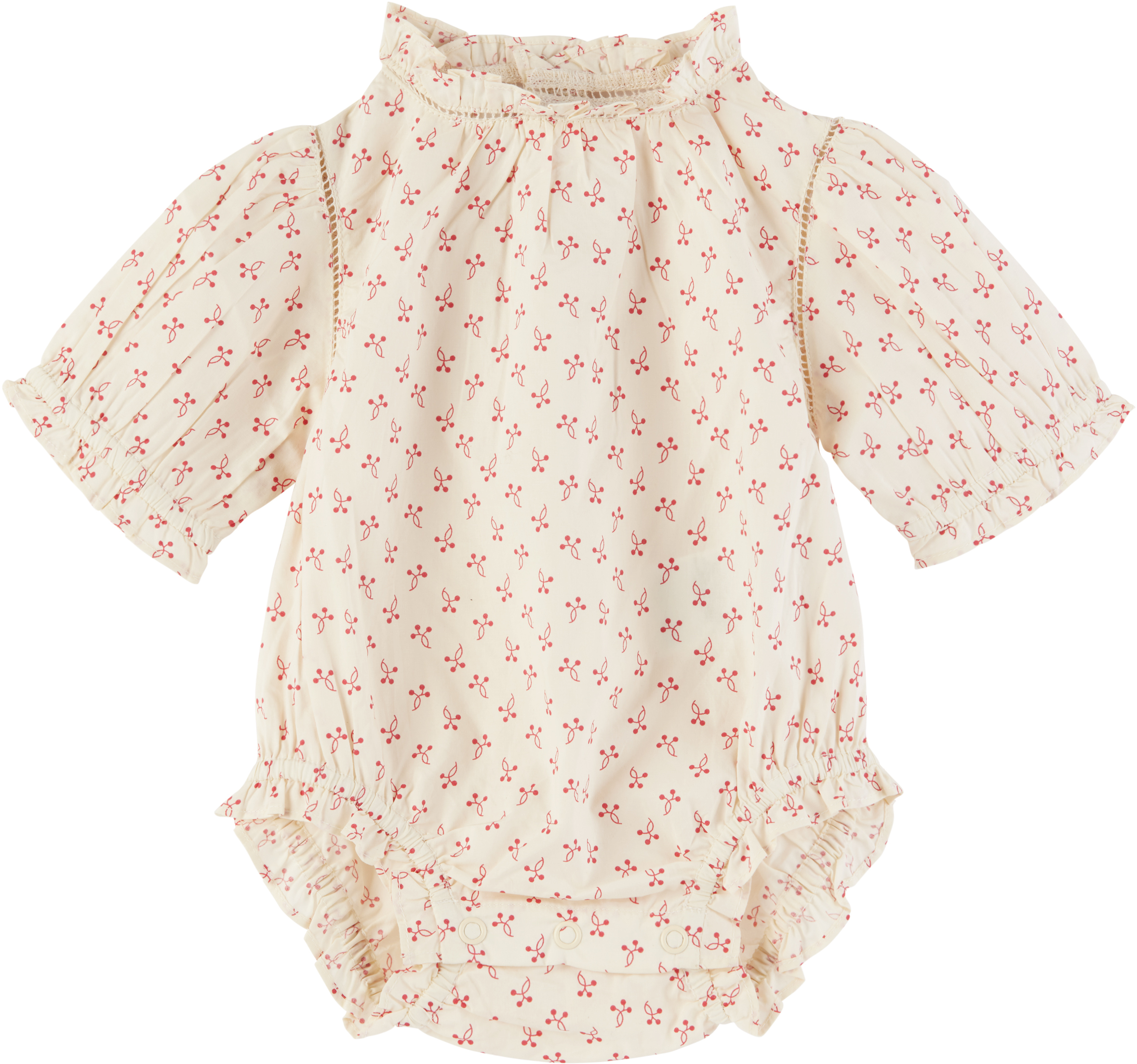 Bonpoint Baby Off-white Evie Cherry Print Poplin Romper In 651 Imp Rouge