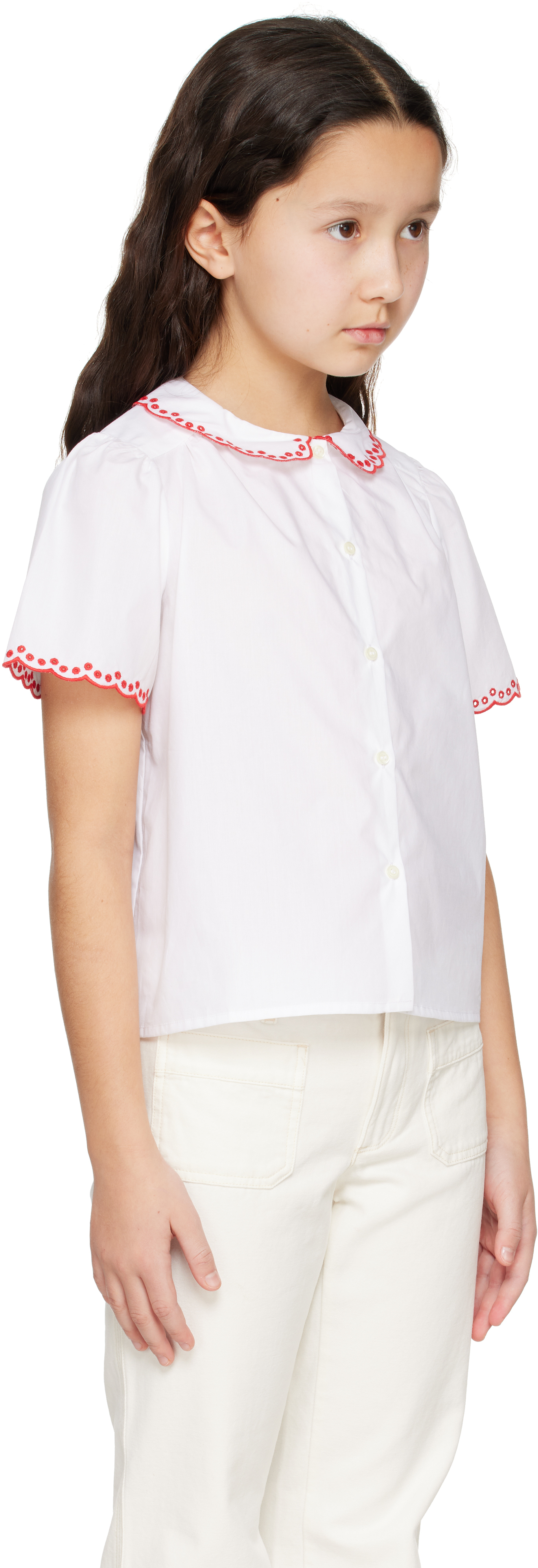 Bonpoint Kids White Ezzie Blouse In 002 Blanc Lait