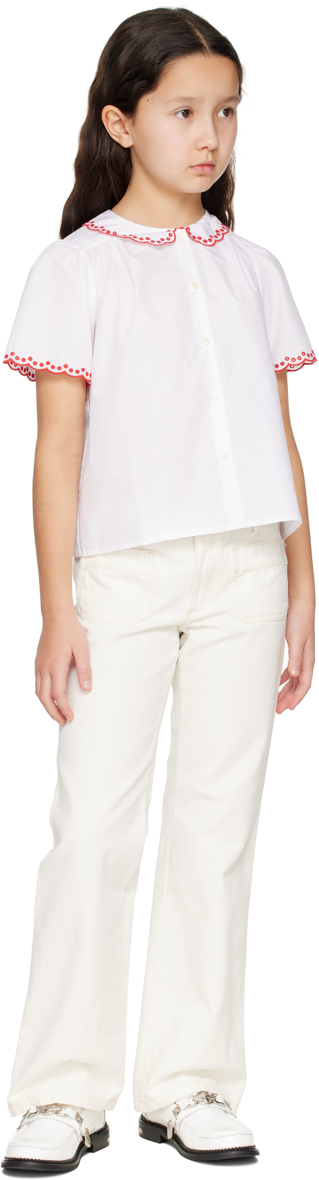 Bonpoint Kids White Ezzie Blouse In 002 Blanc Lait