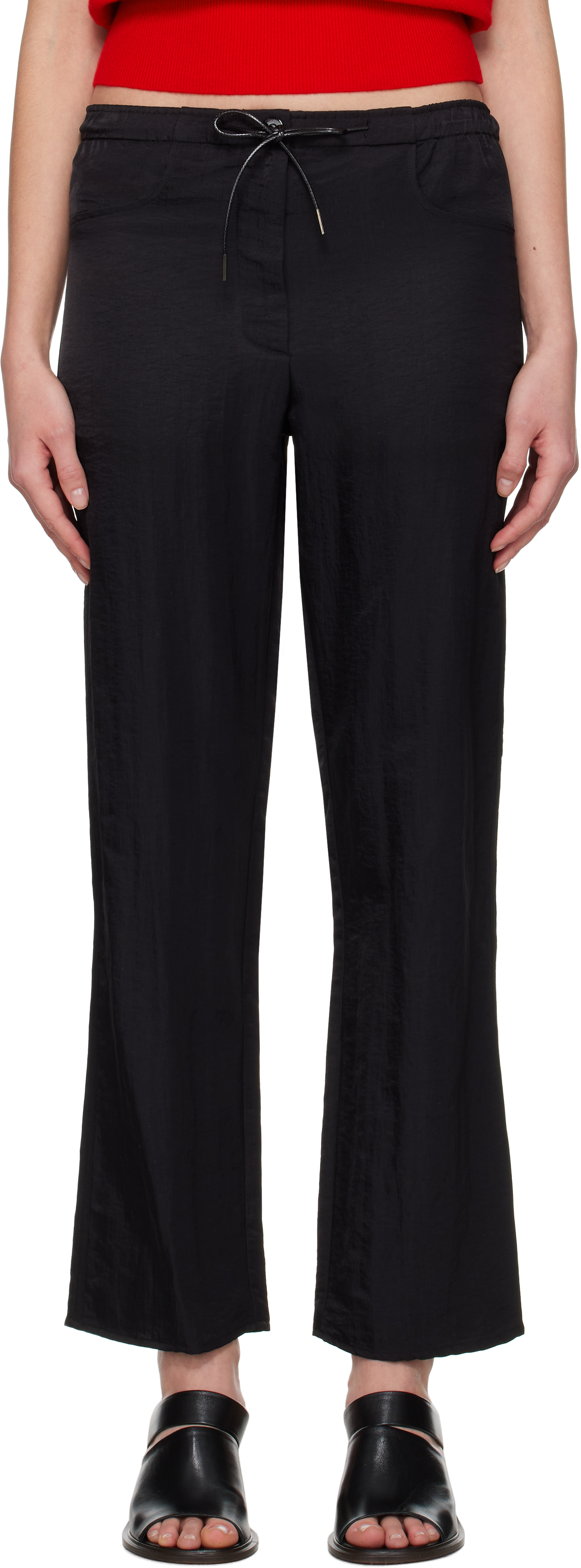 Black Nylon Drawstring Lounge Pants