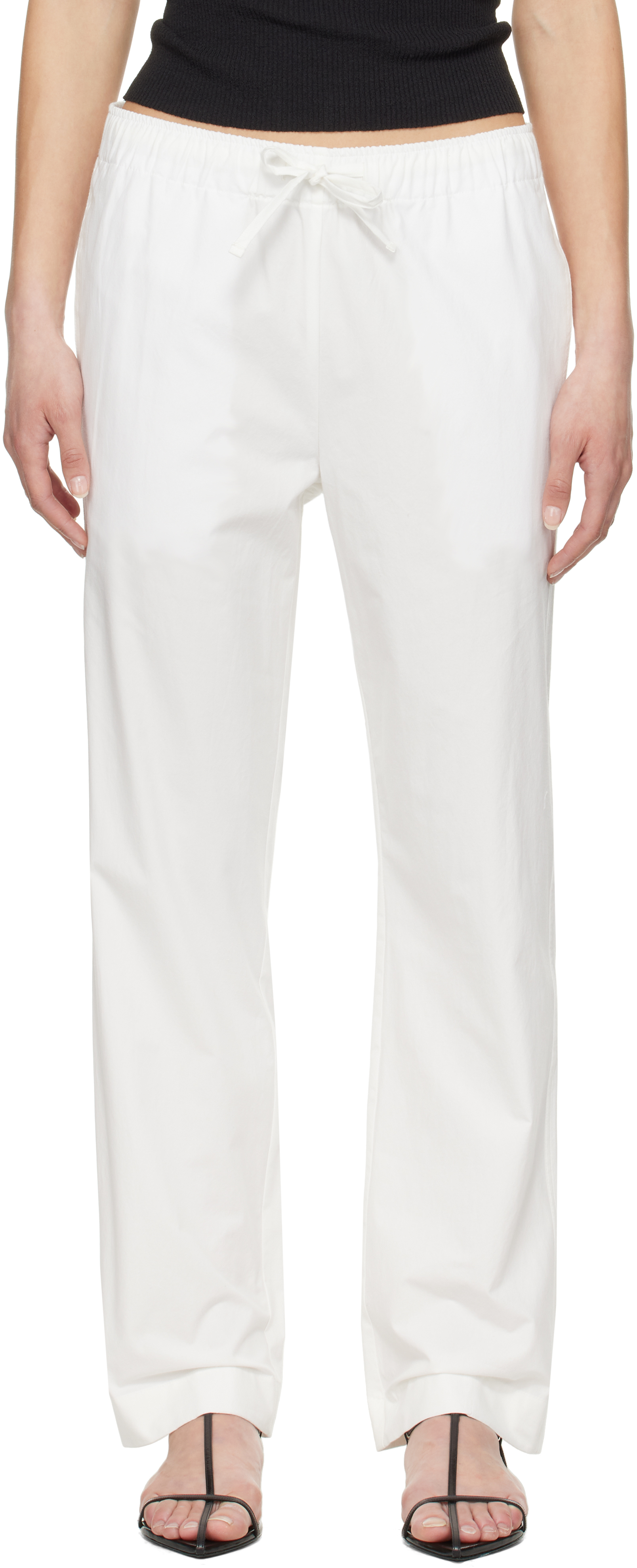 White Cotton Drawstring Trousers