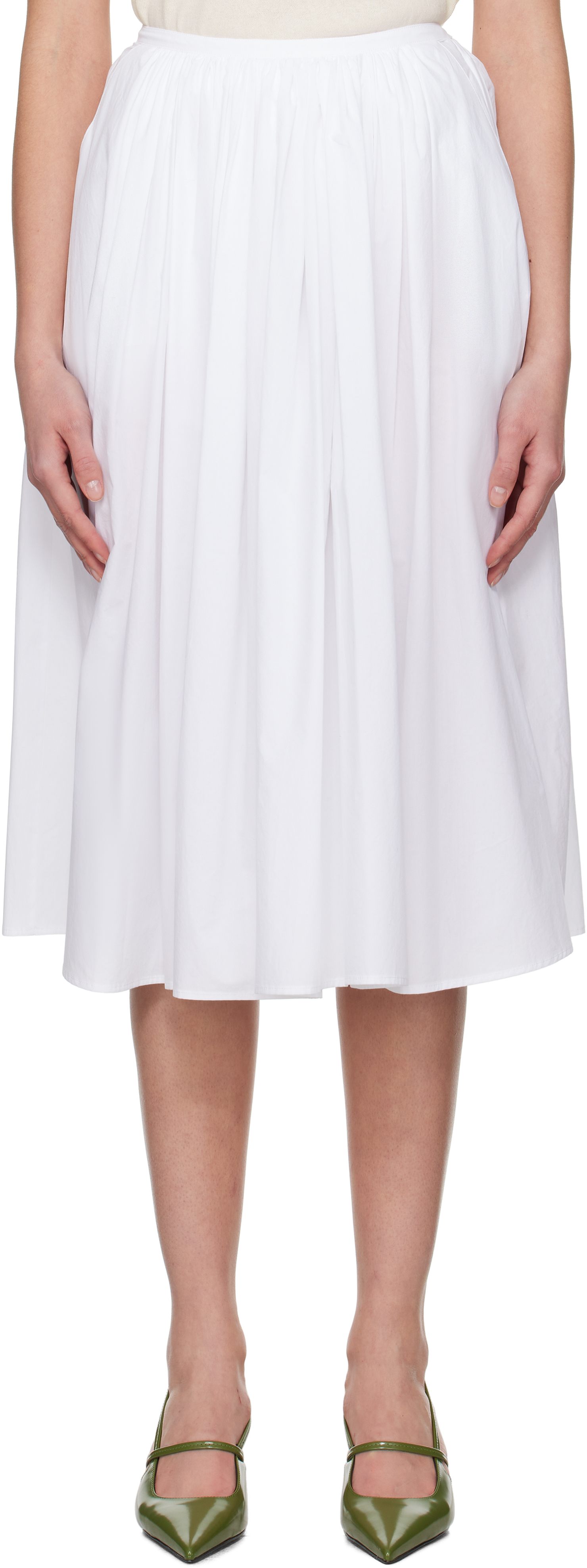 White Serto Gathered Midi Skirt