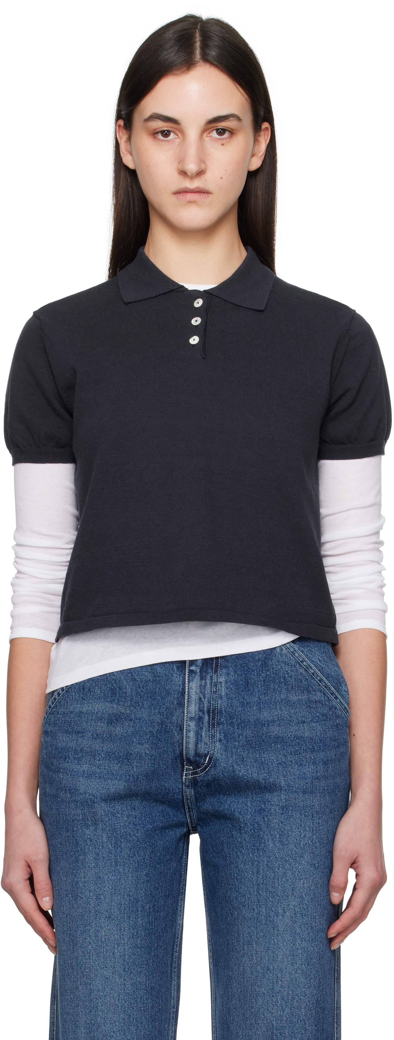 Navy Cotton Knit Polo