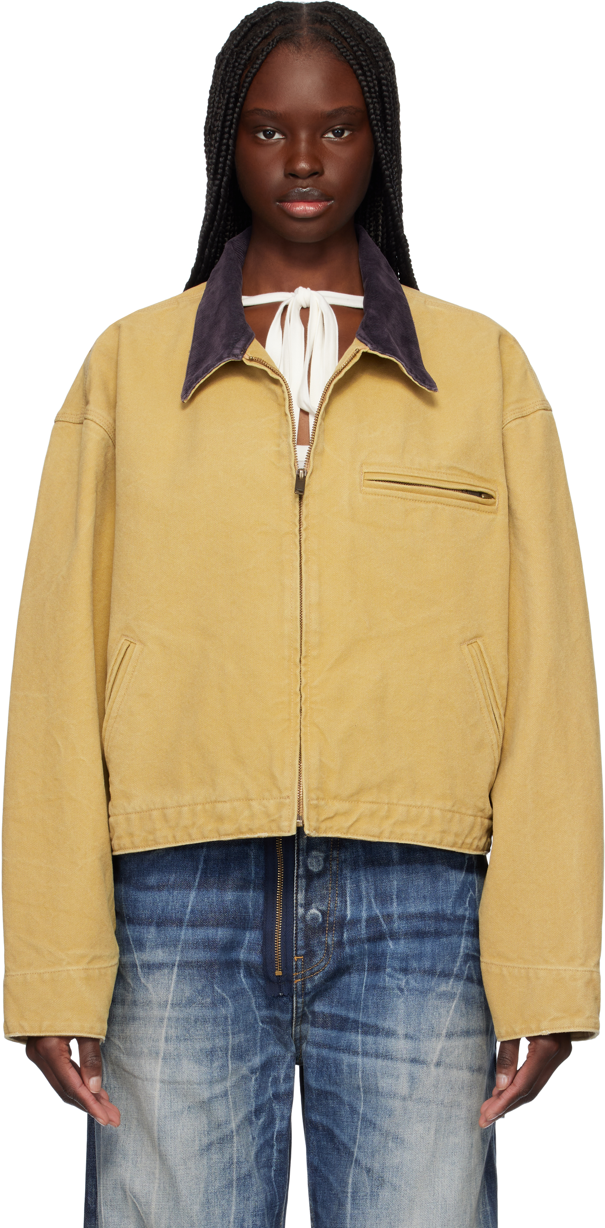 Tan Cropped Canvas Work Jacket by AMBUSH on Sale