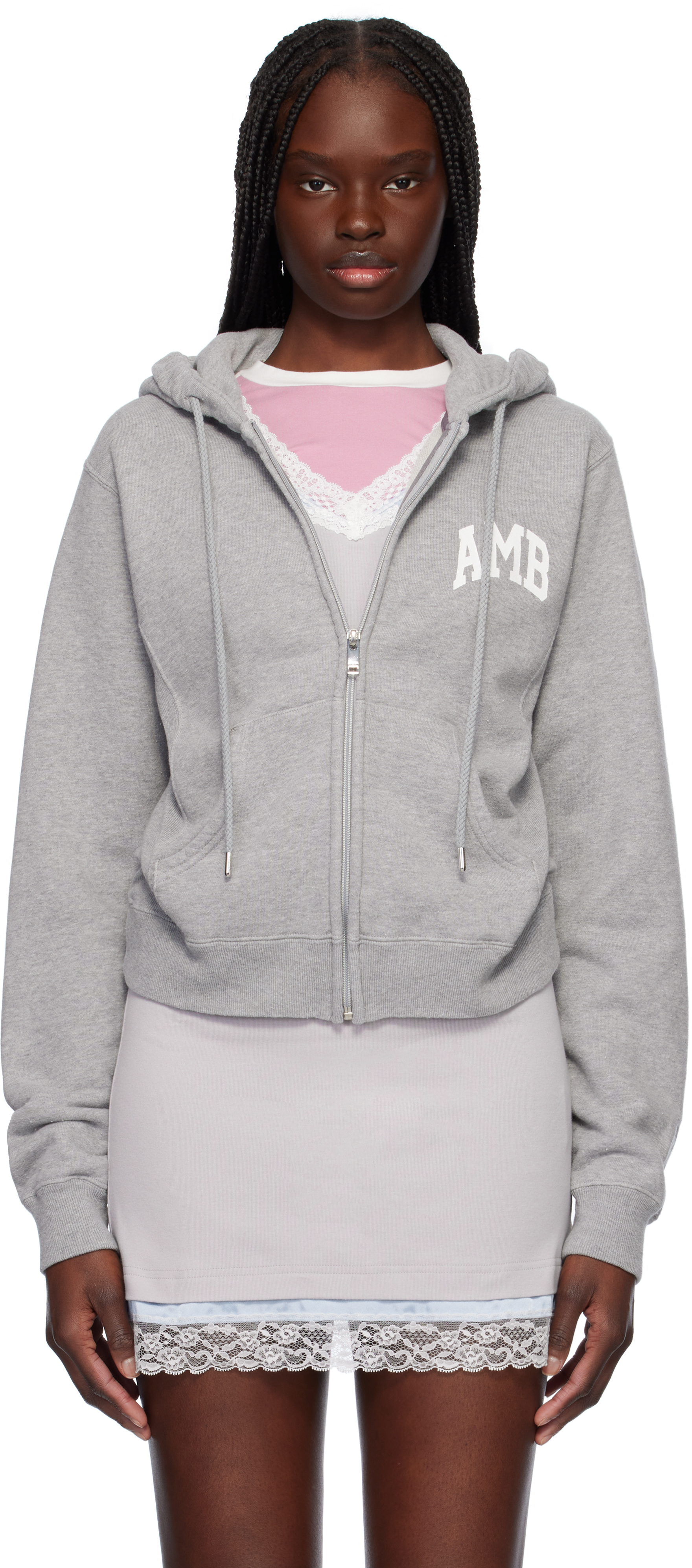 Ambush アンブッシュ ロゴジップアップフーディ グレー AMBUSH ジップアップ パーカー | グレー | FARFETCH JP