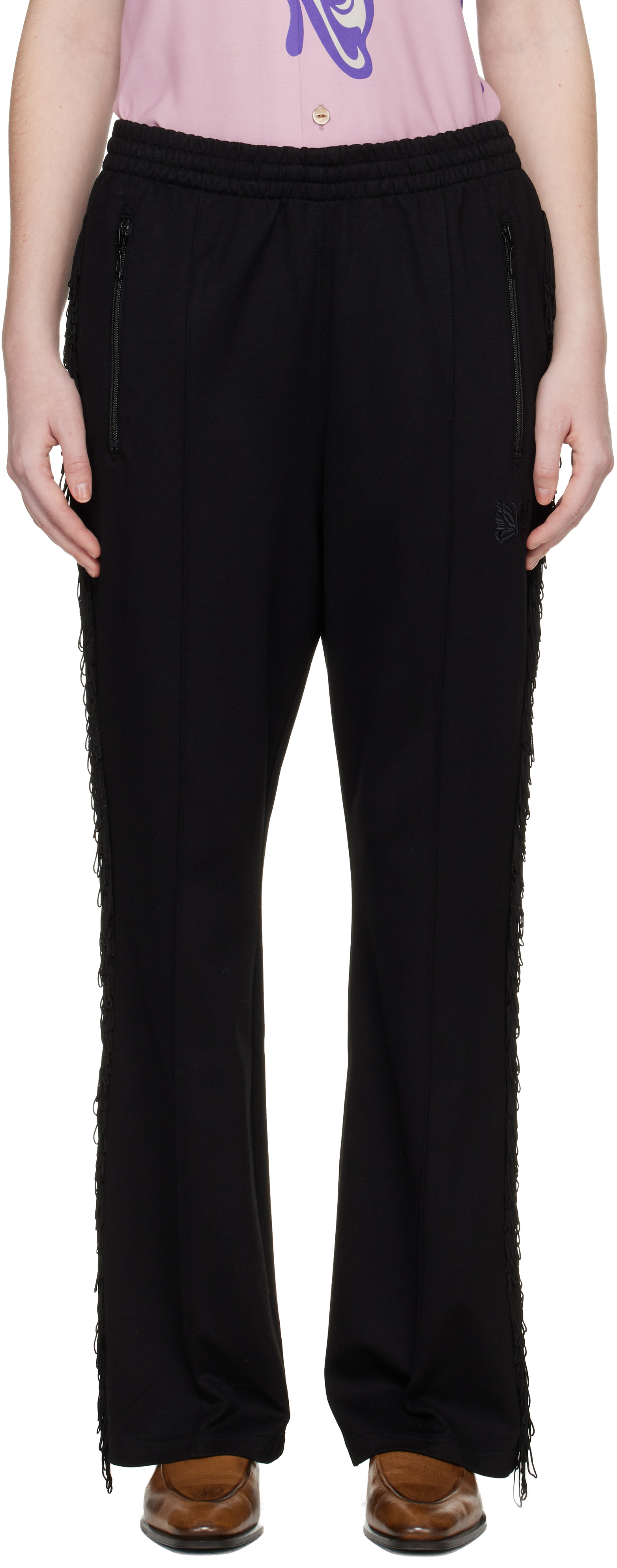 NEEDLES: Black Fringe Boot Cut Track Pants | SSENSE