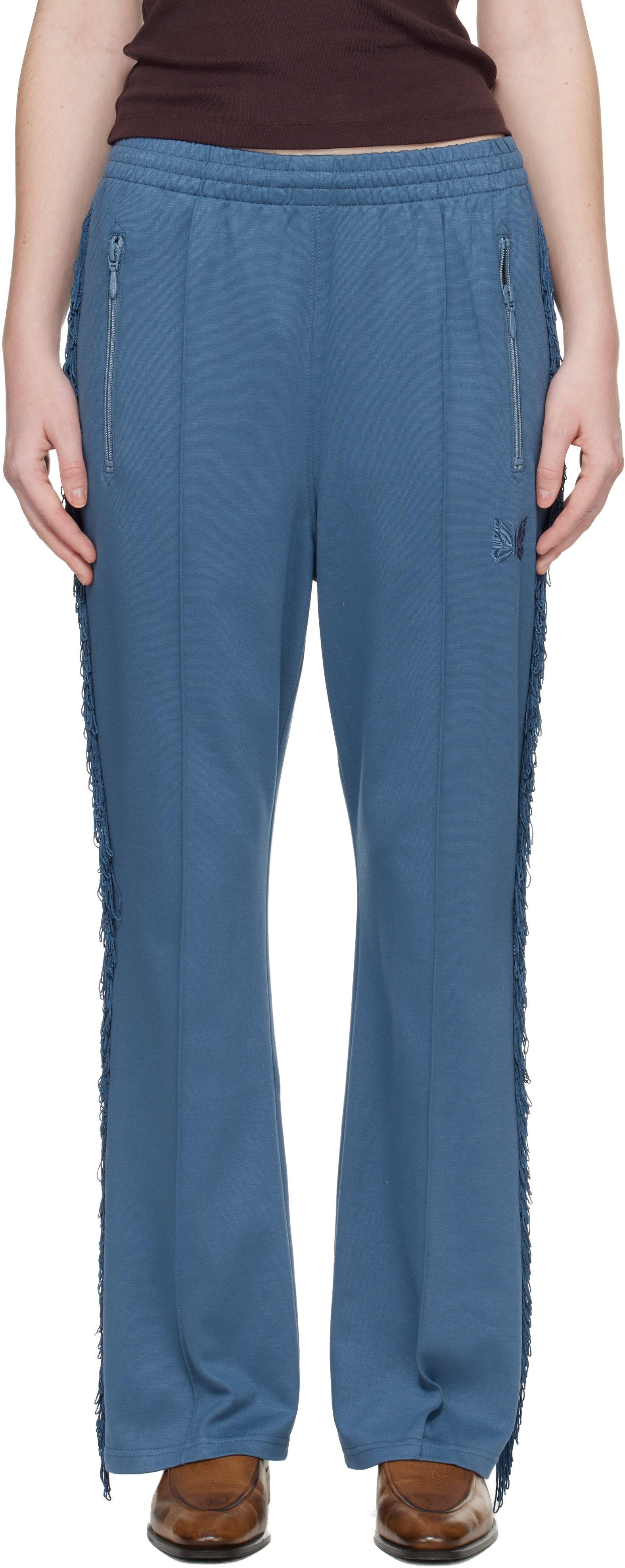 NEEDLES: Blue Fringe Boot-Cut Track Pants | SSENSE