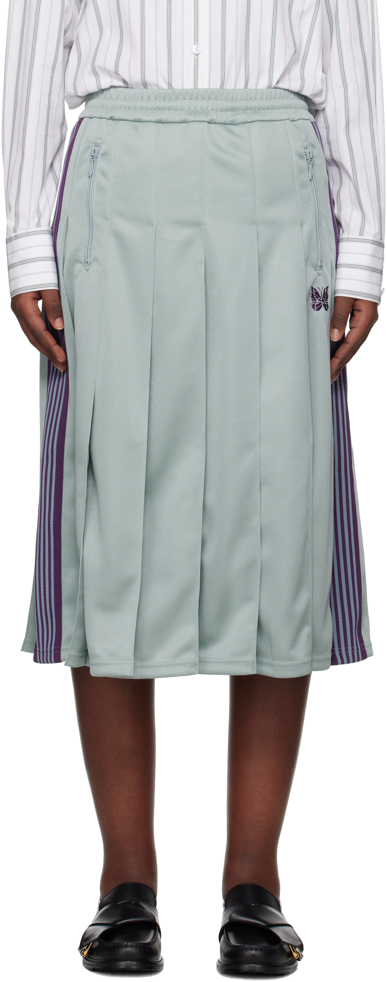 Blue Pleated Track Midi Skirt