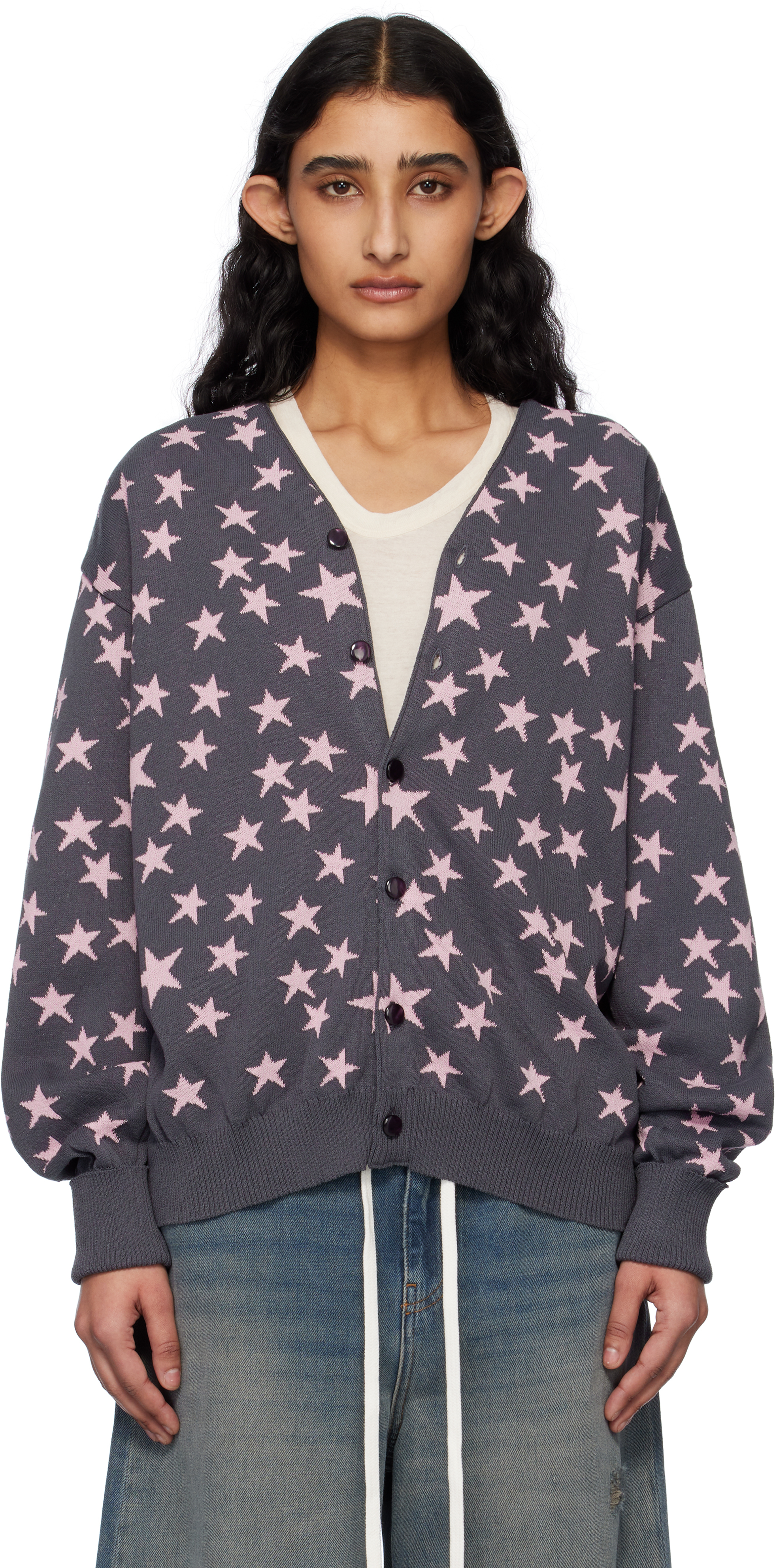 Gray & Pink V-Neck Cardigan