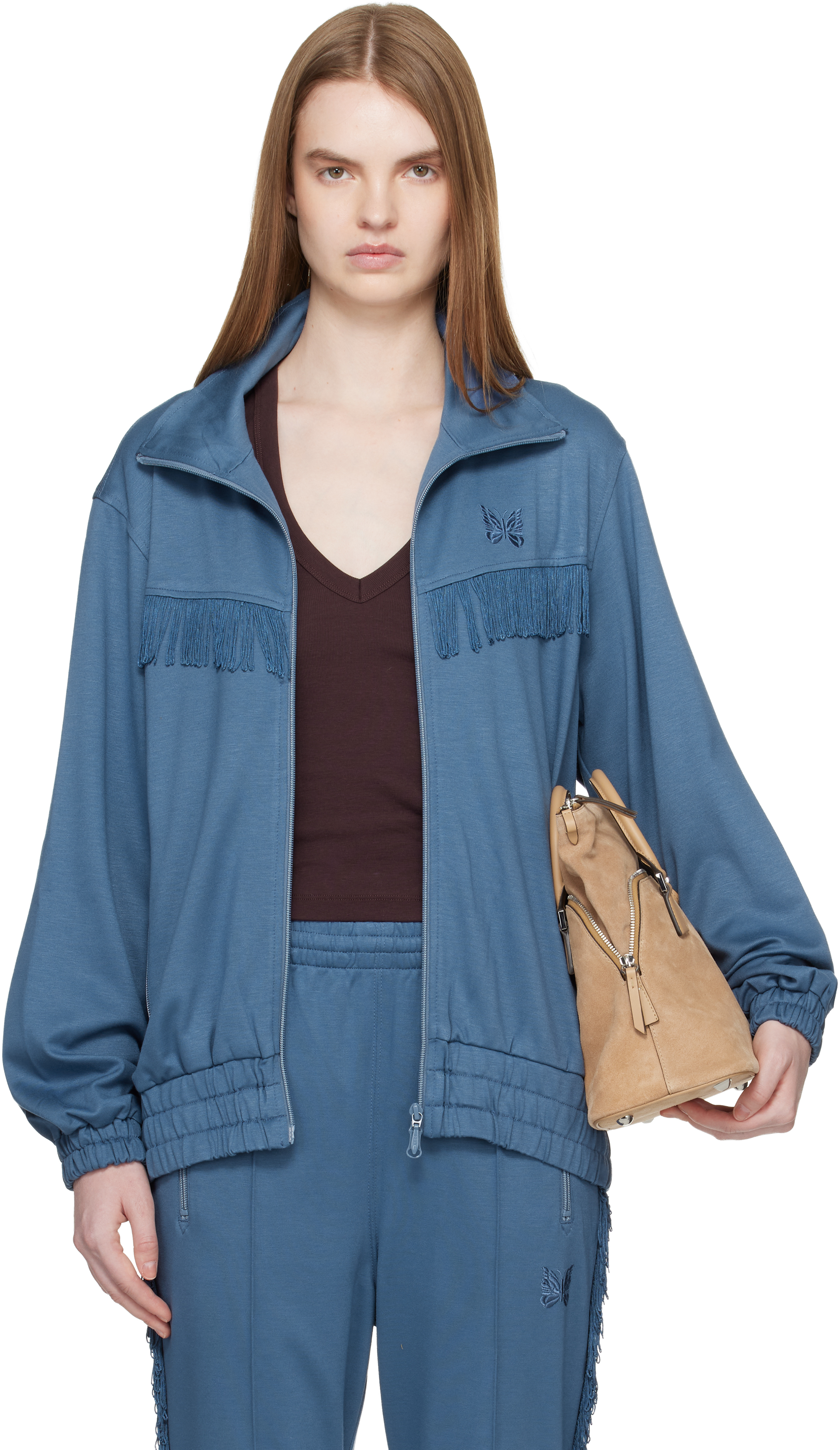 Blue Fringe Track Jacket by NEEDLES on Sale