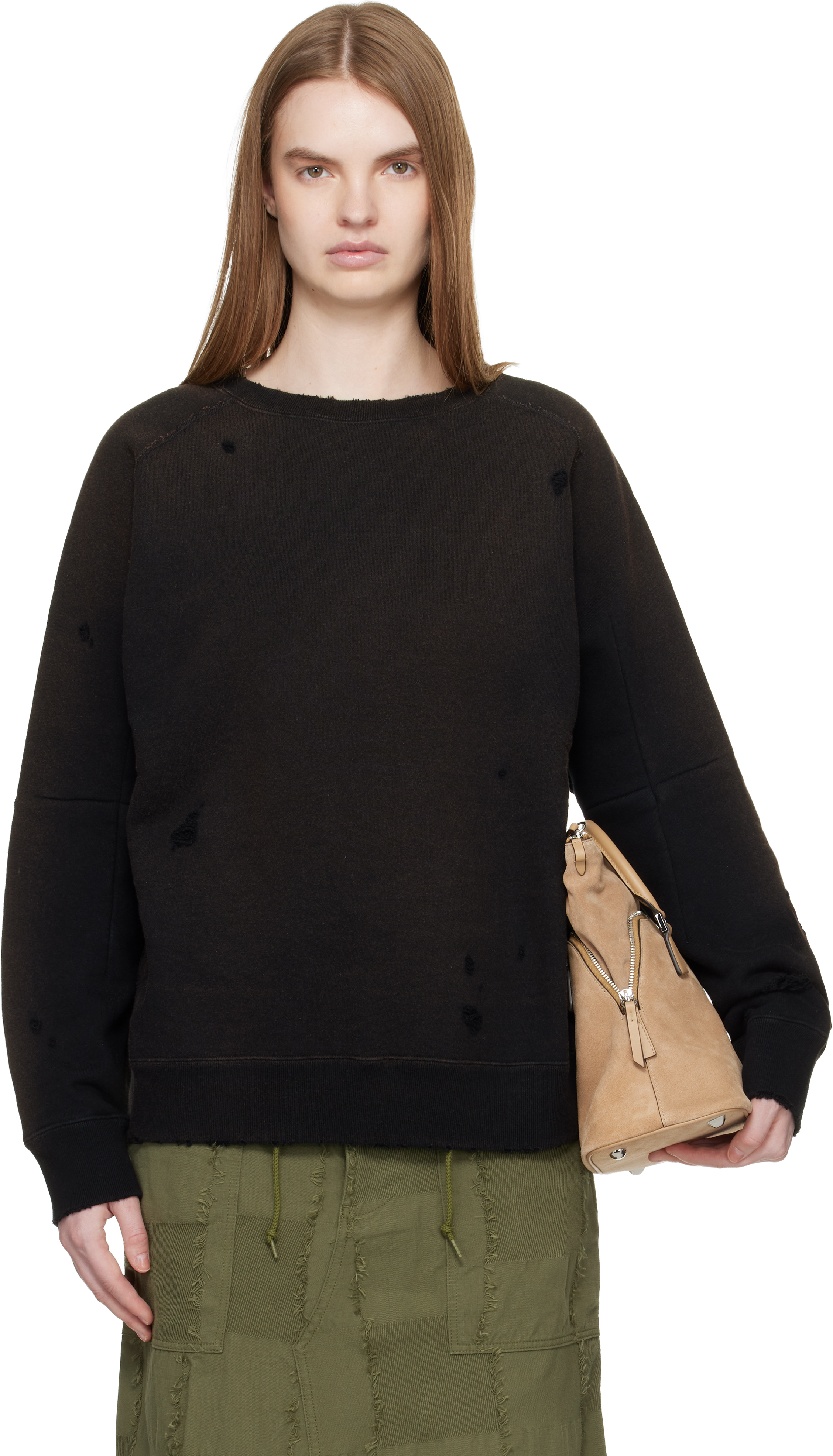 トップス Needles crewneck sweatshirt 2022AW NEEDLES 2-TONE CREW NECK SWEATSHIRT BLACK | TODAY CLOTHING