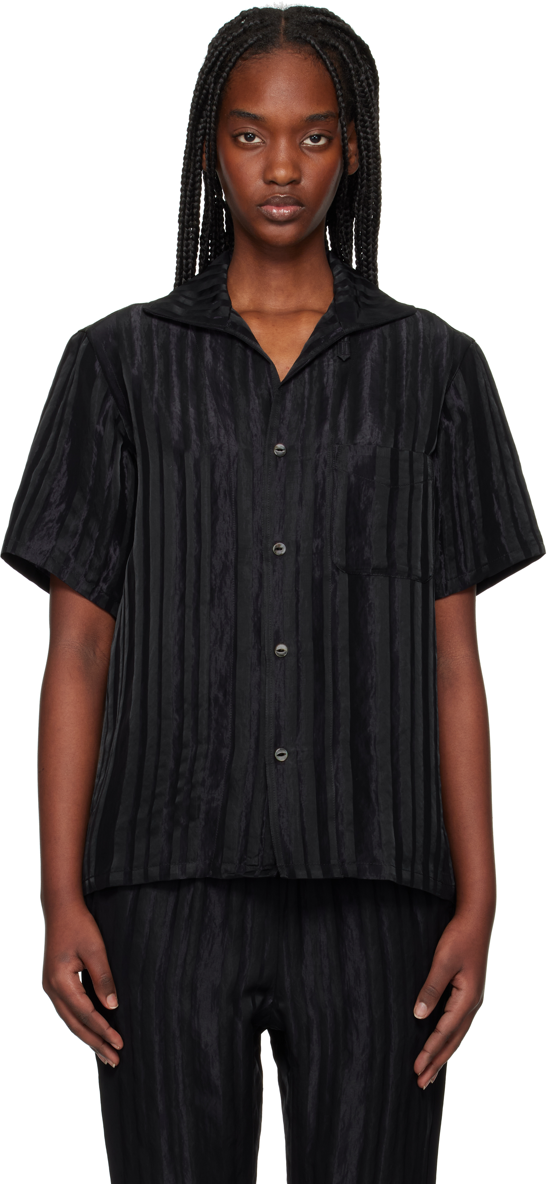 Black & Green Italian Collar Shirt