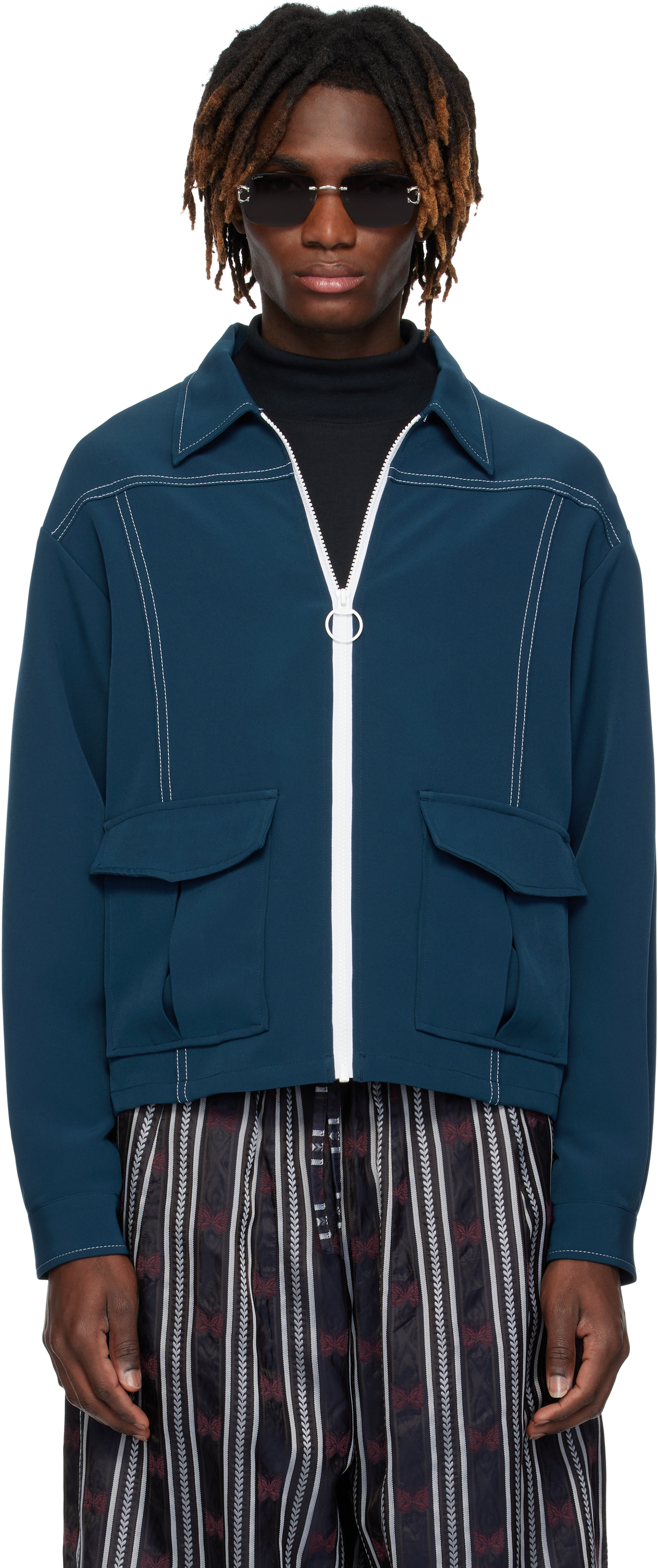 NEEDLES: Navy Stitched Sport Jacket | SSENSE