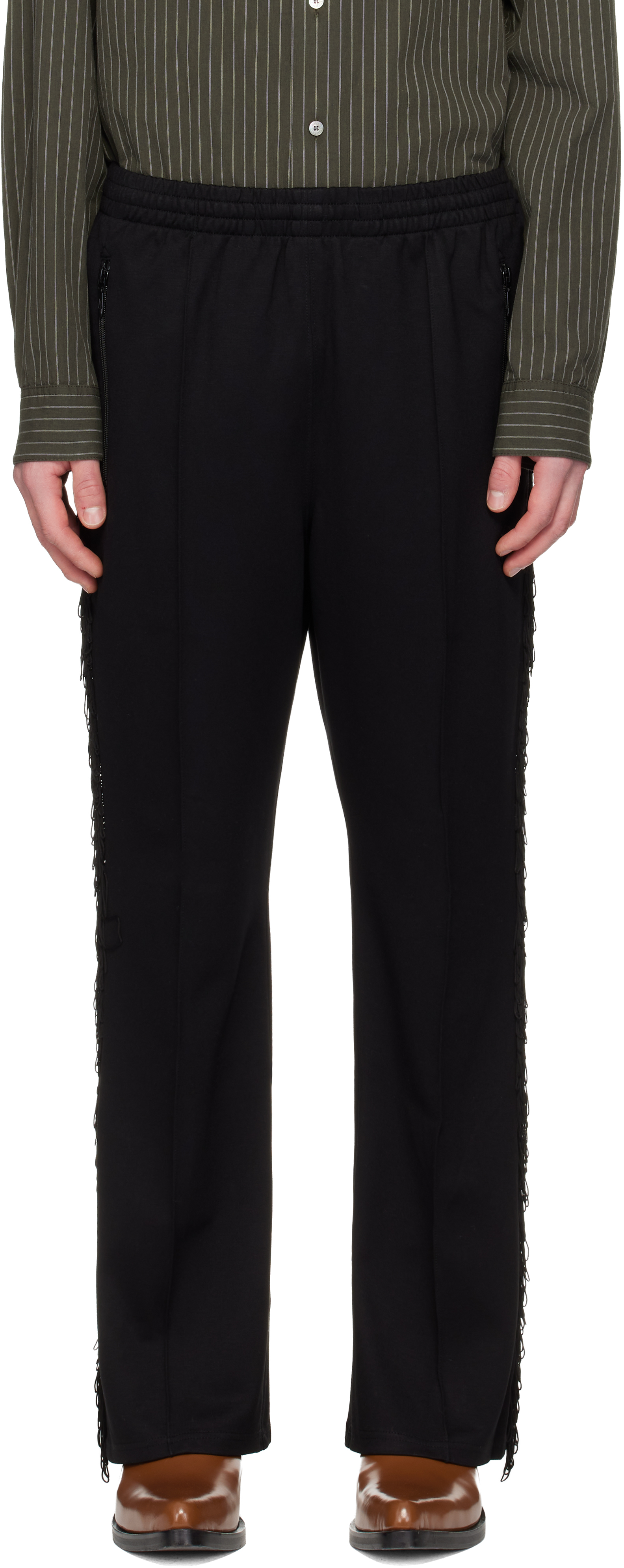 NEEDLES: Black Fringe Boot-Cut Track Pants | SSENSE