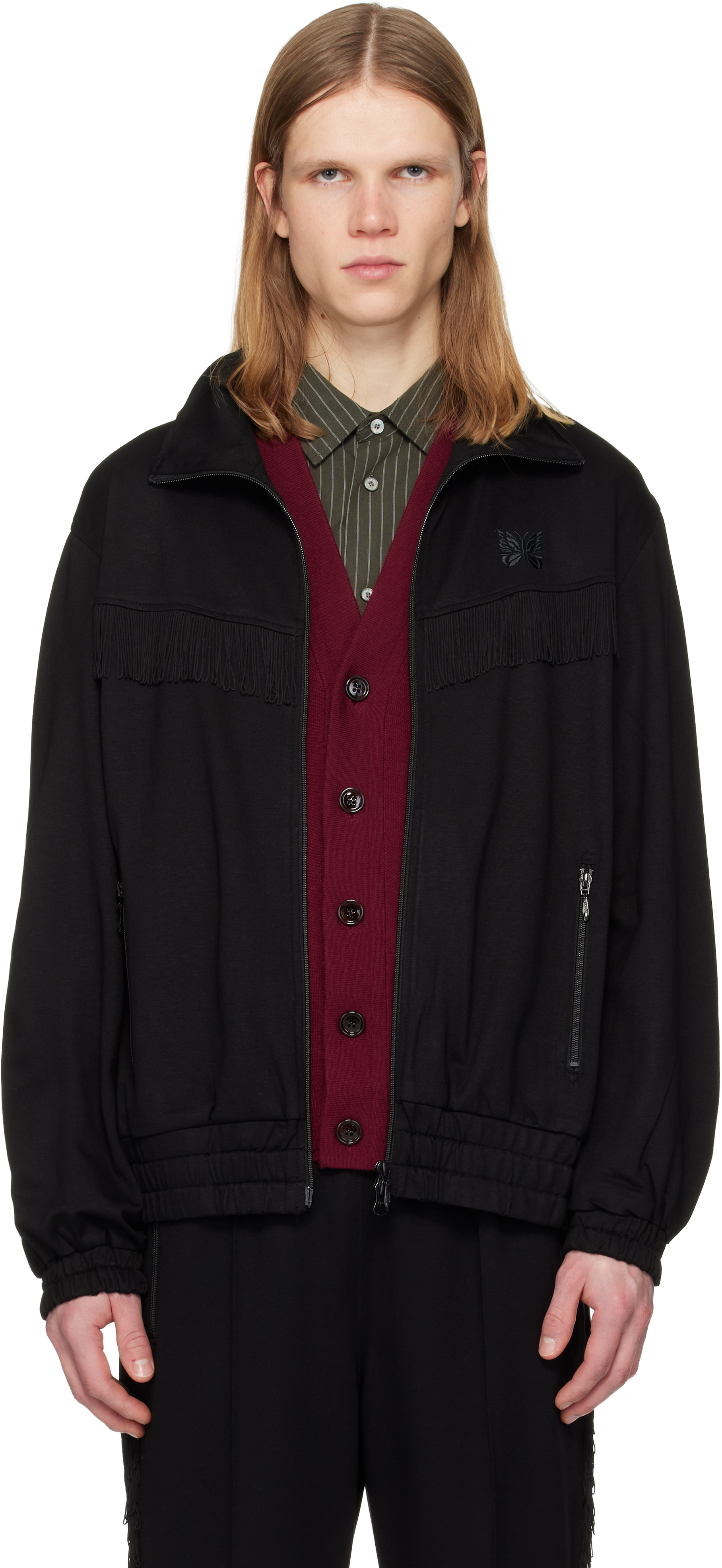 Black Fringe Track Jacket by NEEDLES on Sale