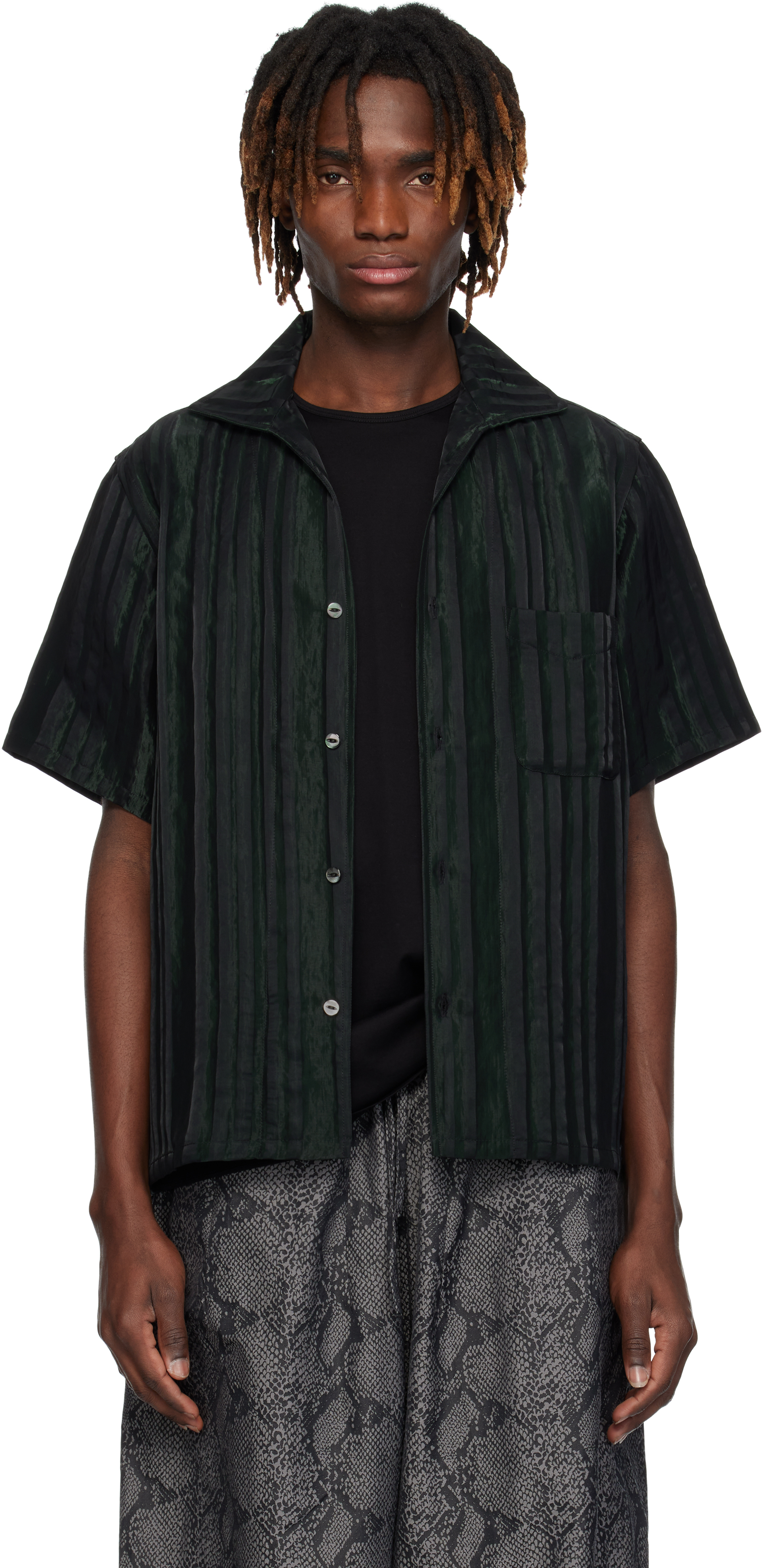 Black & Green Italian Collar Shirt