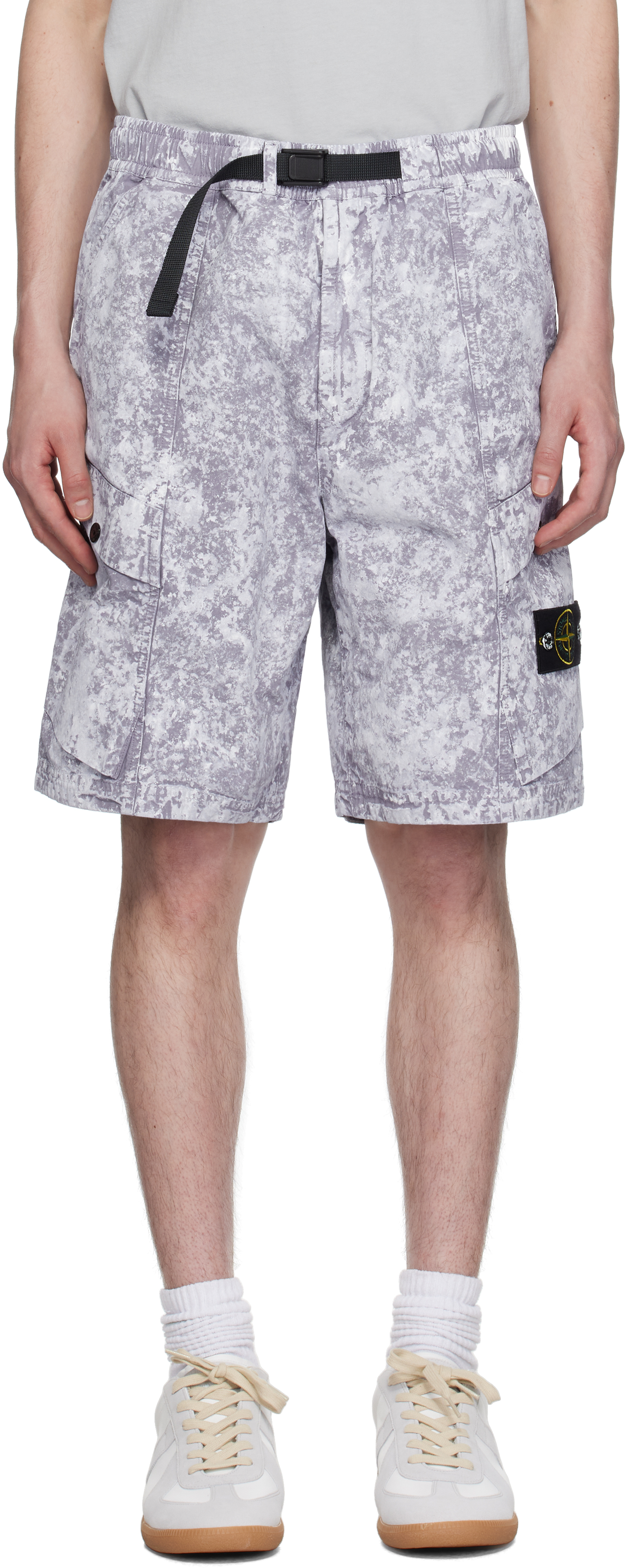 Gray White Pigment On Tela Paracadute Stretch-TC Shorts