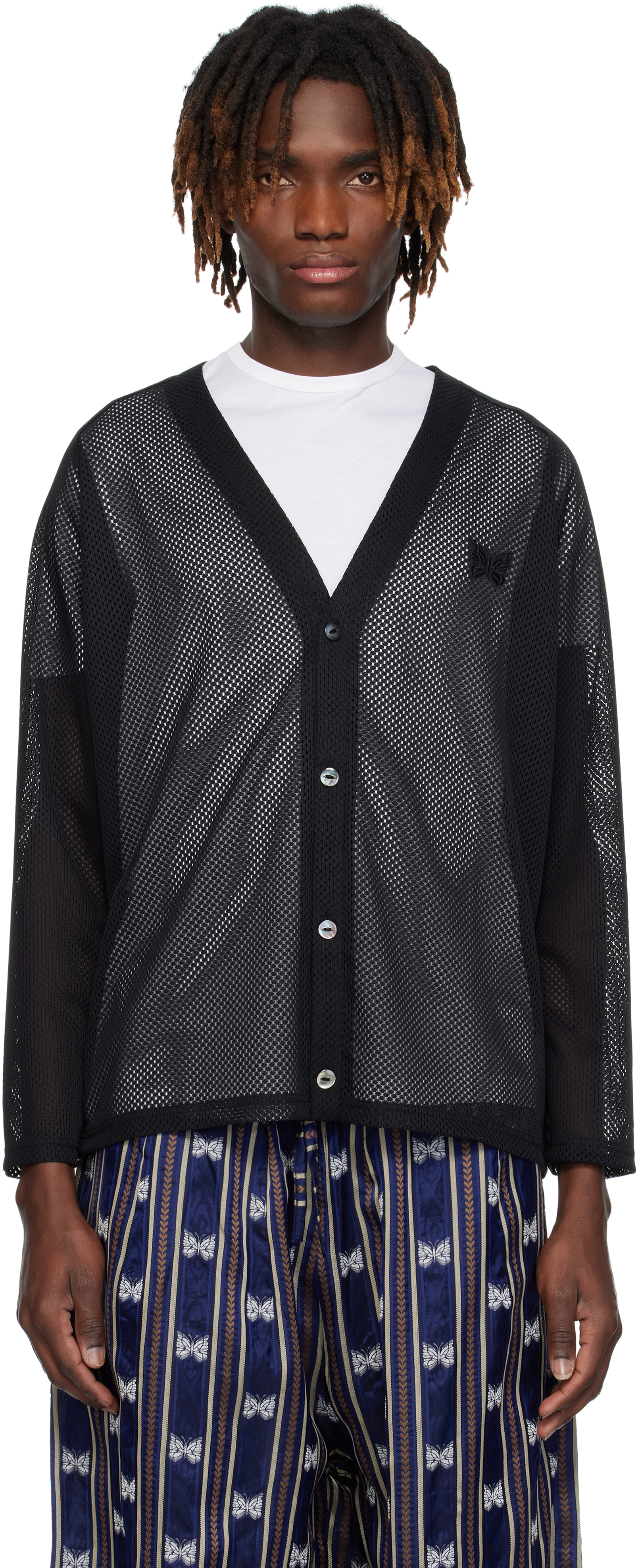 NEEDLES(ニードルズ)/V NECK CARDIGAN-POLY MESH PAISLEY