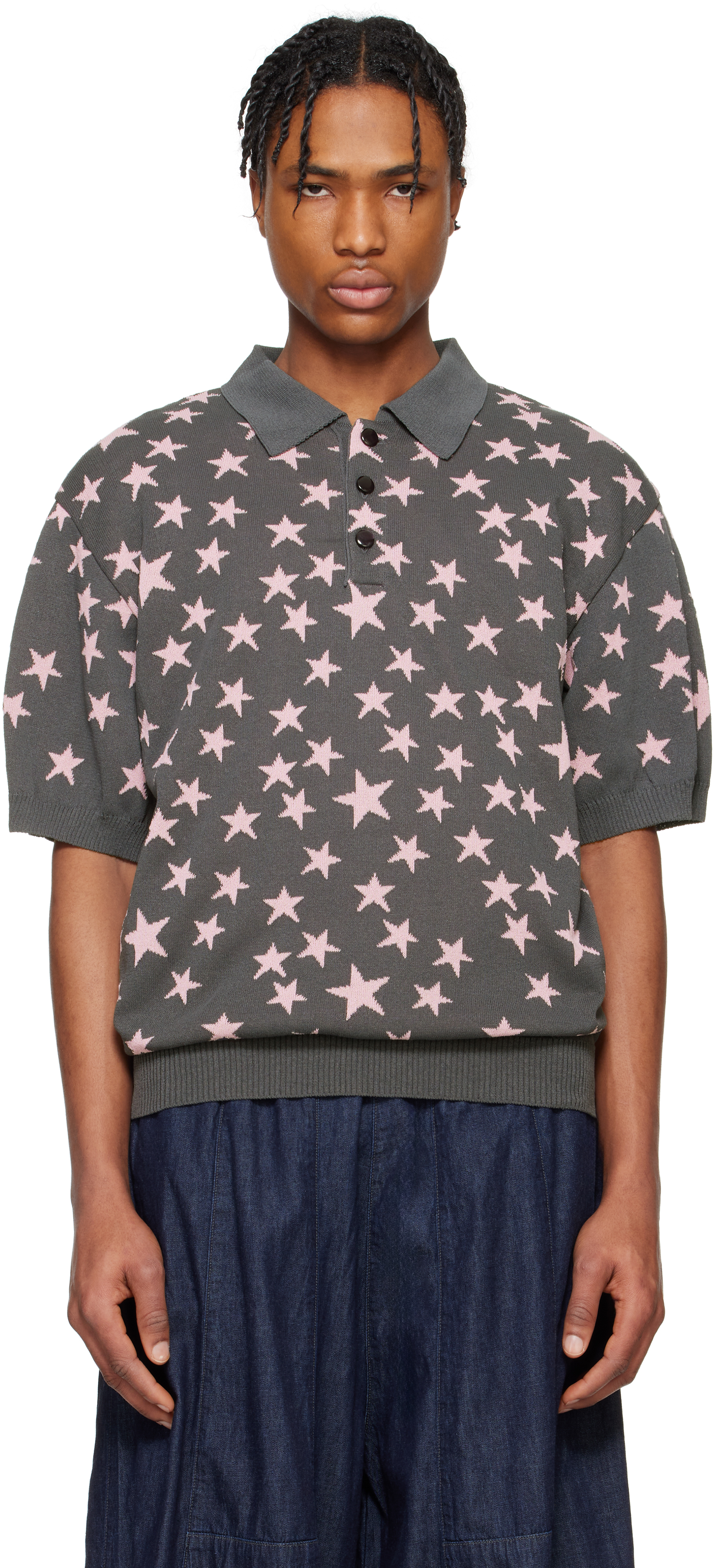 Gray Short Sleeve Knit Polo by NEEDLES on Sale