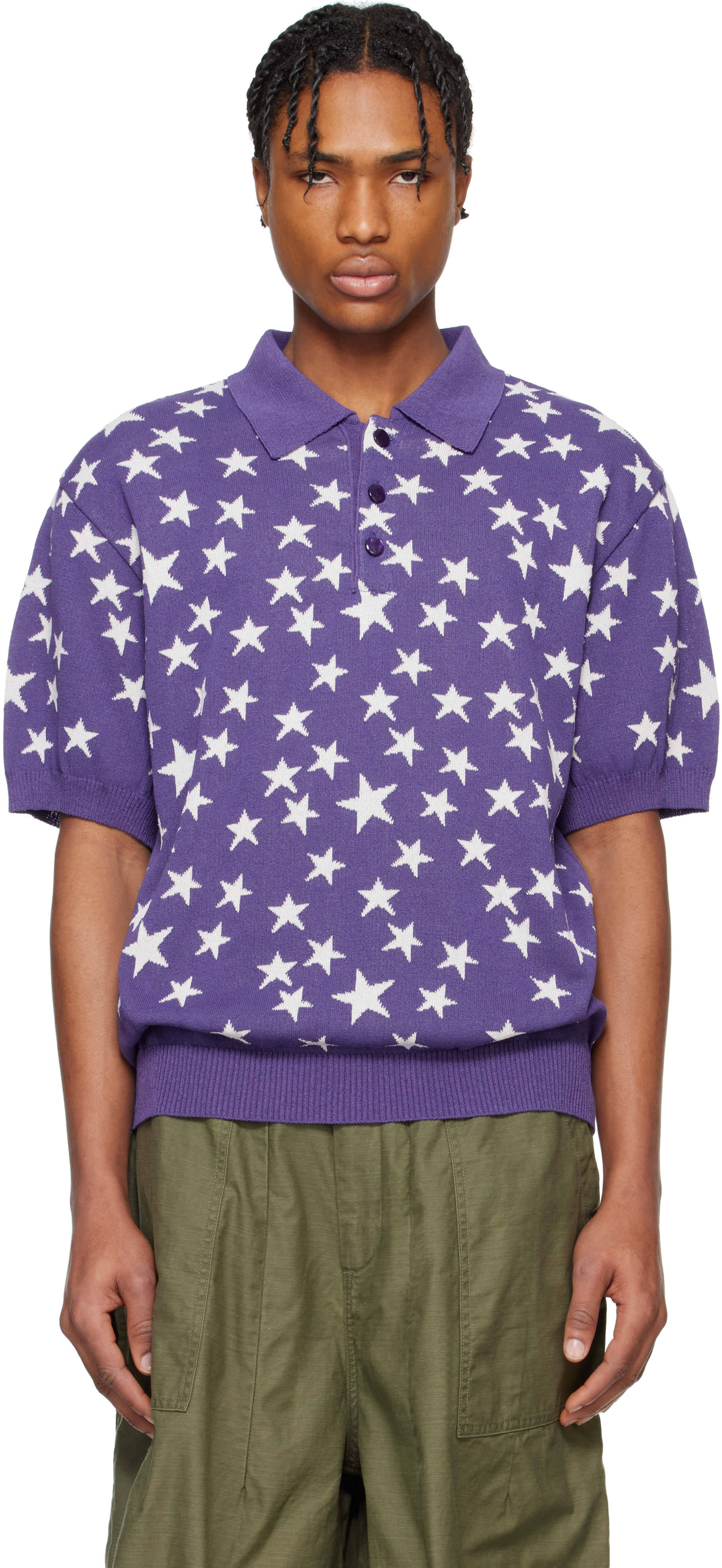 Tシャツ・カットソー Needles Men's Polo Knit Short Sleeve MR326-Purple Purple Short Sleeve Knit Polo by NEEDLES on Sale