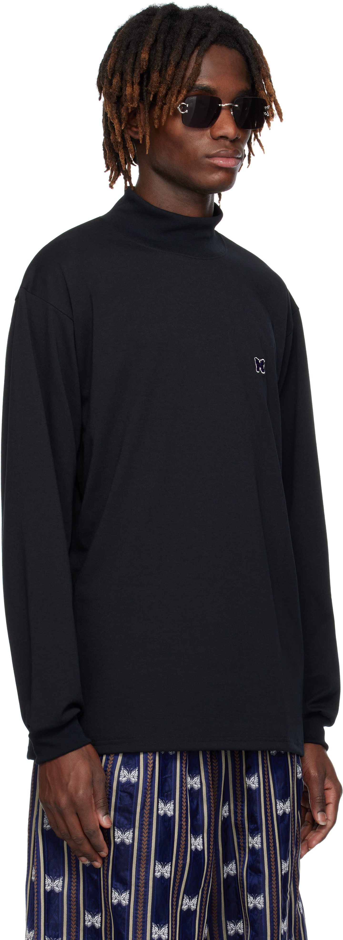 NEEDLES BLACK MOCK NECK T-SHIRT 