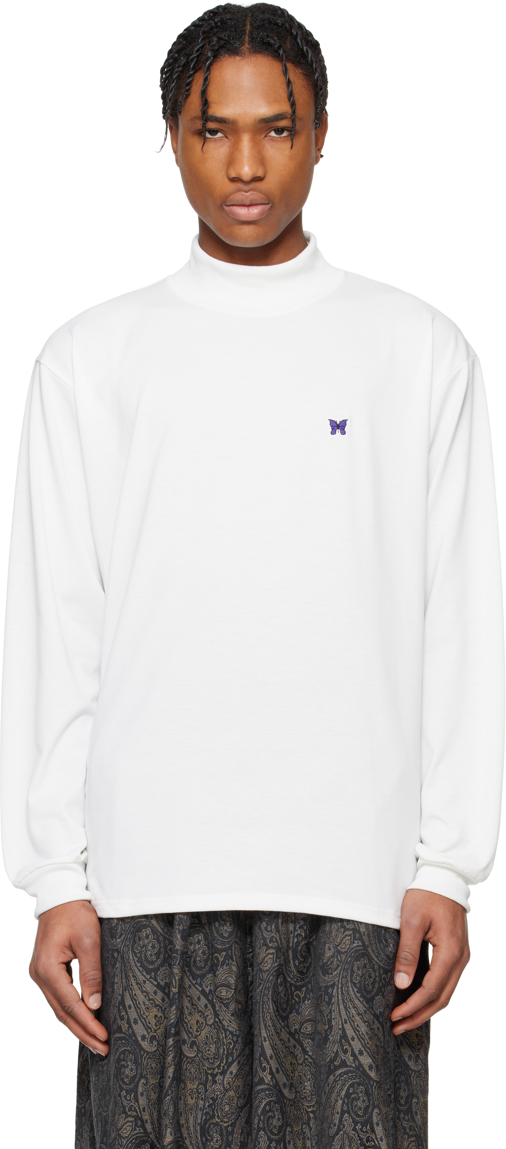 NEEDLES WHITE MOCK NECK T-SHIRT